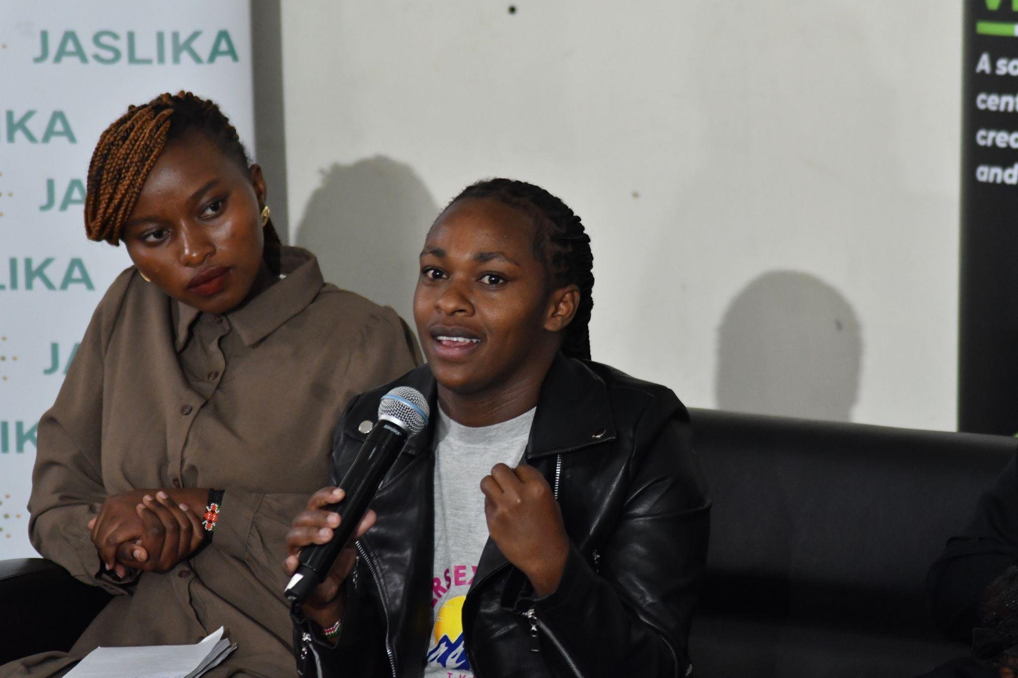 Mercy Mutheu Monica speaking at Jaslika's Beijing +30 and Beyond Fireside Chat