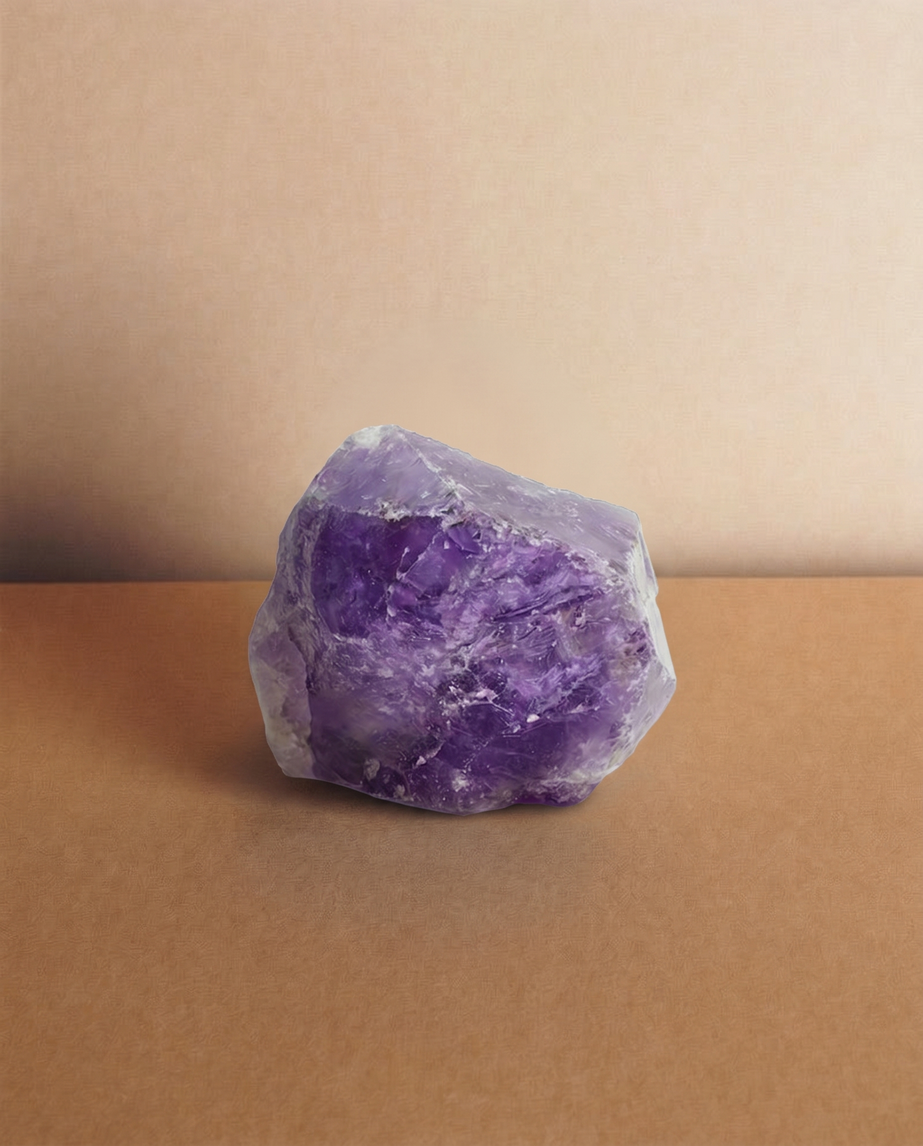 Amethyst.
Deep and reflective, associated with balance and clarity.
Its violet tones hold the light with quiet elegance.