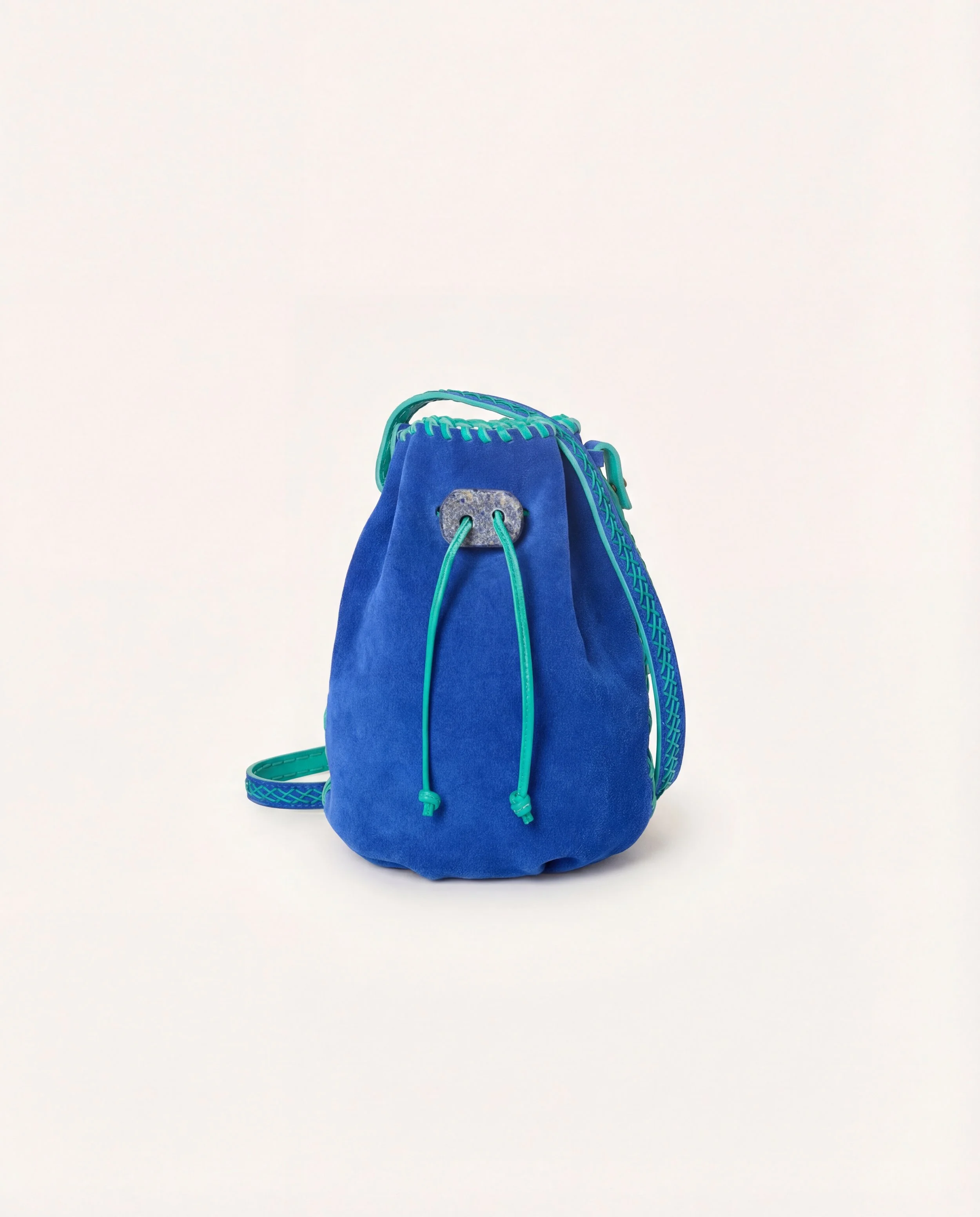 NIRMALA BUCKET | Blue suede with green