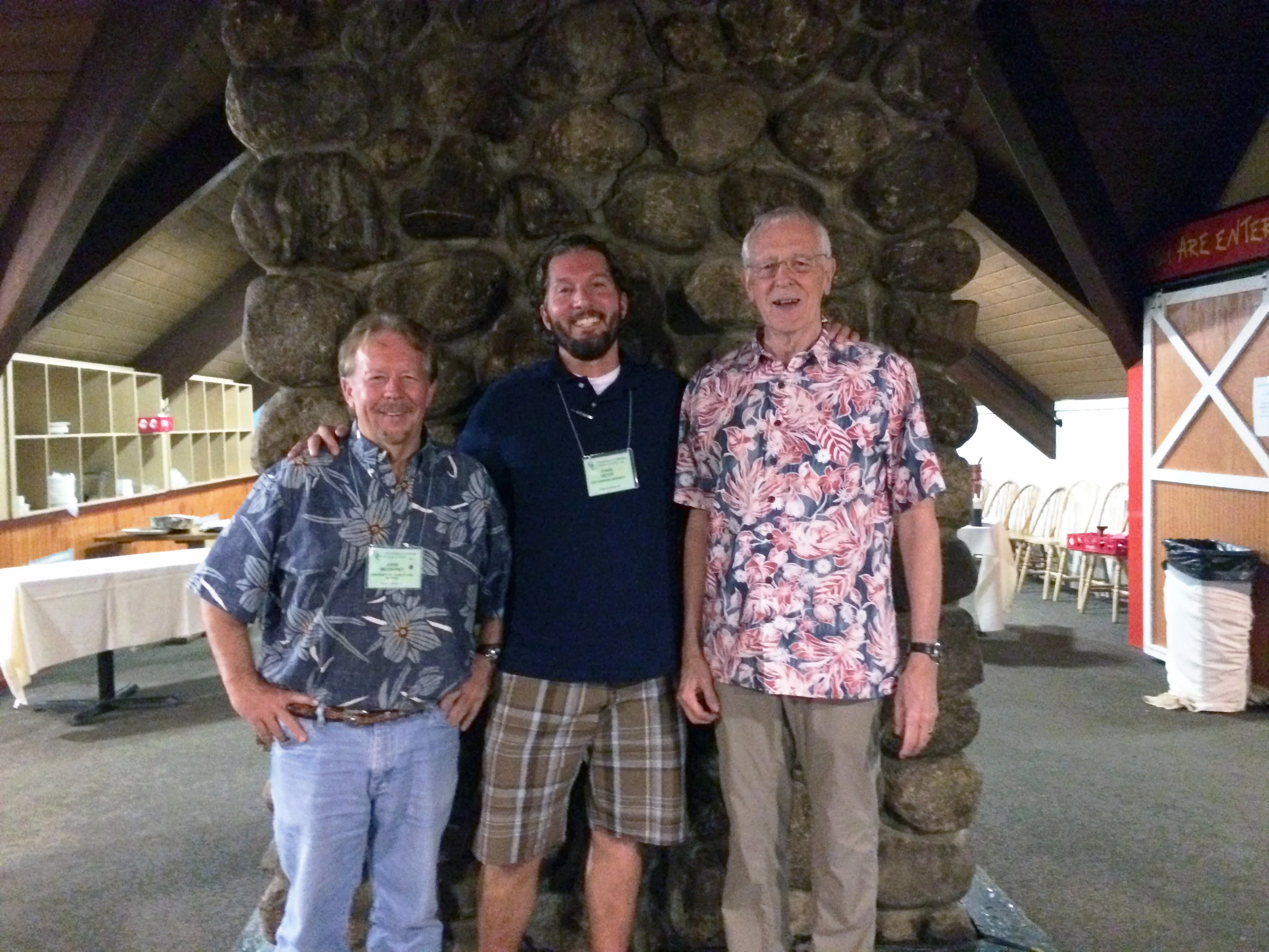 Chris hanging out with his mentors at the 2016 Gordon Research Conference at the Waterville Valley Resort, N.H. On Chris's right is his Ph.D. advisor, John McCarrey (University of Texas at San Antonio), and on his left is his postdoctoral advisor, Mitch Eddy (National Institute of Environmental Health Sciences, retired).