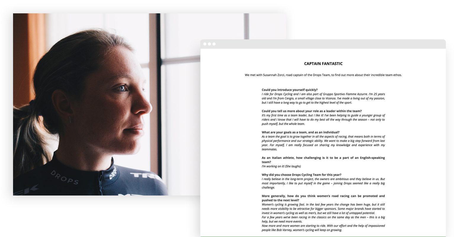 Susannah Zorzi, road captain of the Drops Team. Taken from our feature page . 