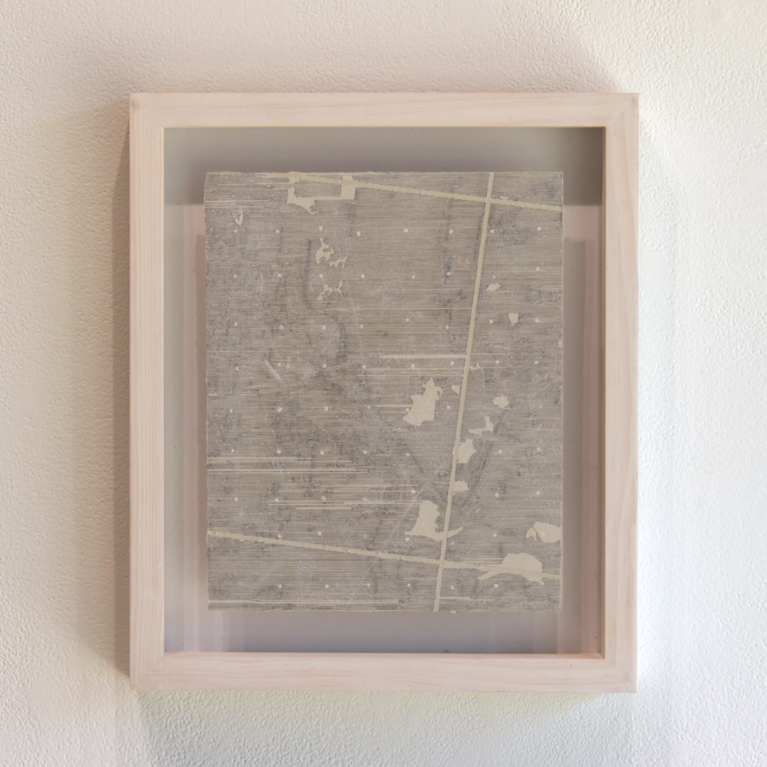 plotted pen, delaminated paper, intaglio collagraph, 10 x 8 inches