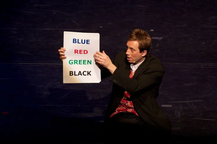 Matthew Garrett performing stage magic at the Mumford Theatre Cambridge
