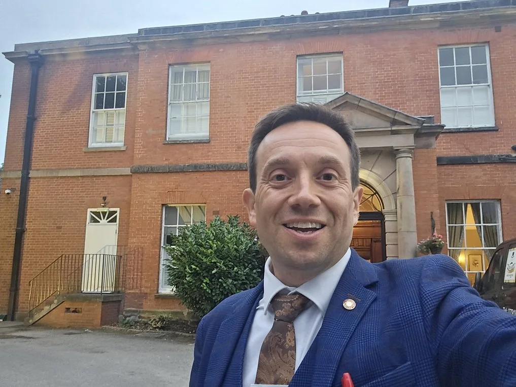 Wedding magician Matthew Garrett outside Dovecliff Hall Hotel near Burton upon Trent