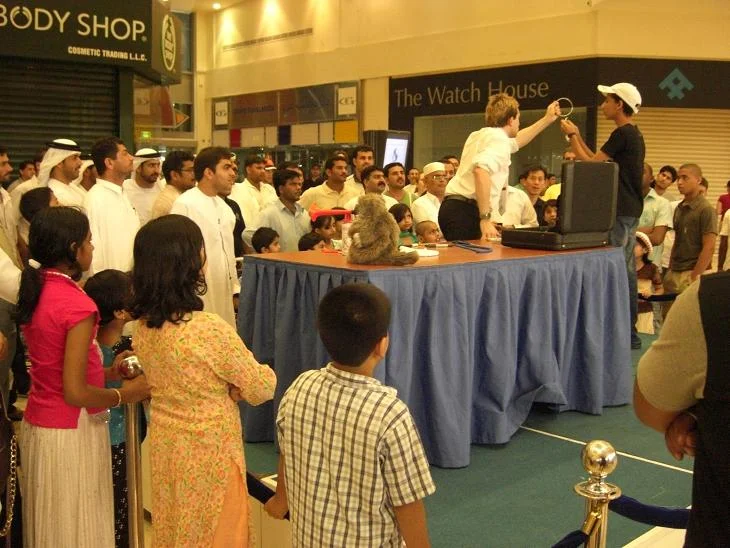 Matthew entertaining at the opening of a new shopping centre in Ajman, UAE