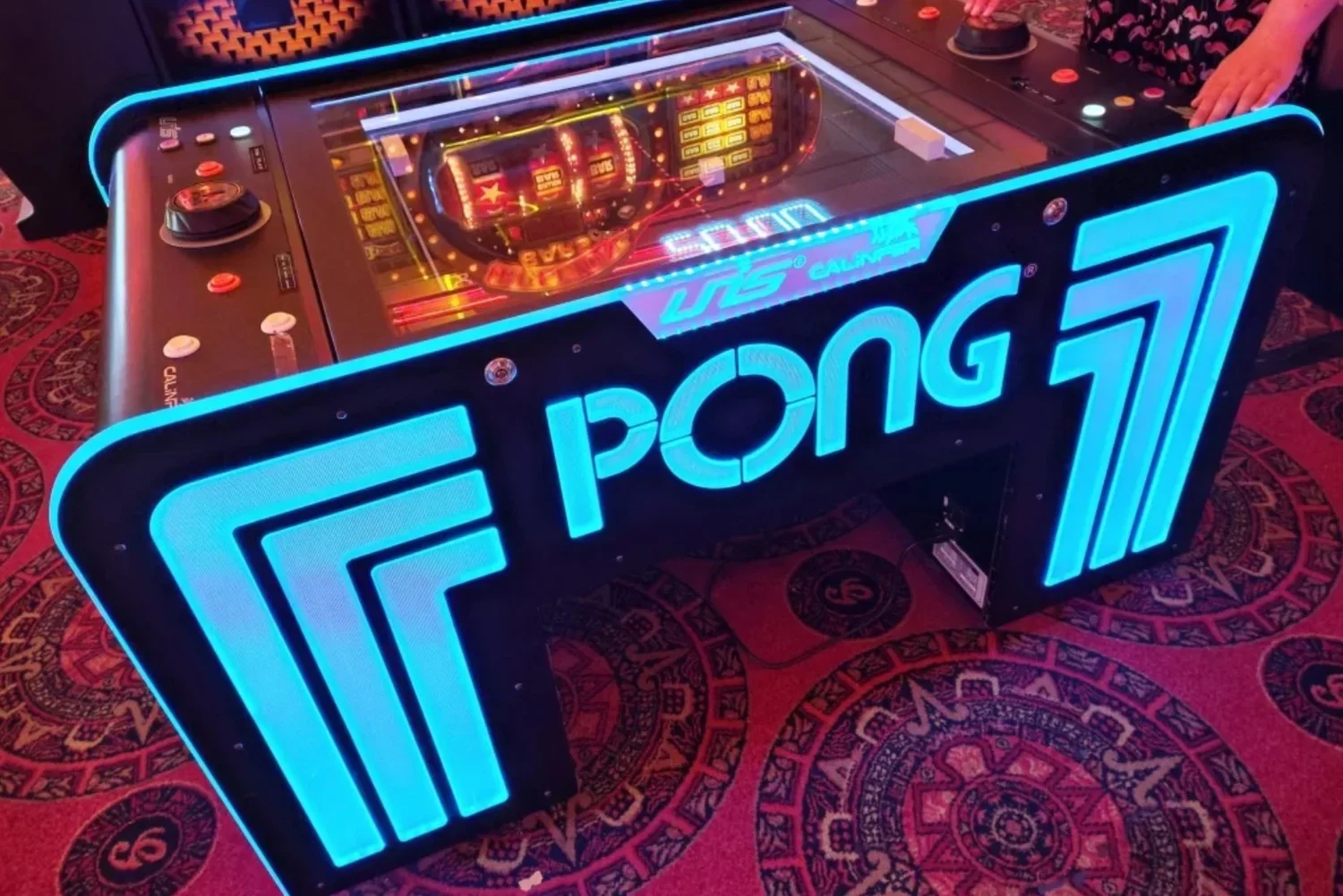 Pong physical arcade machine by UNIS for hire, modern interactive table arcade game for events and exhibitions