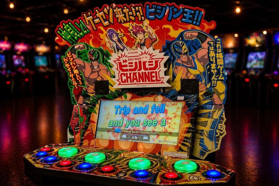 Bishi Bashi Channel arcade machine by Konami for hire, multiplayer party arcade game for events