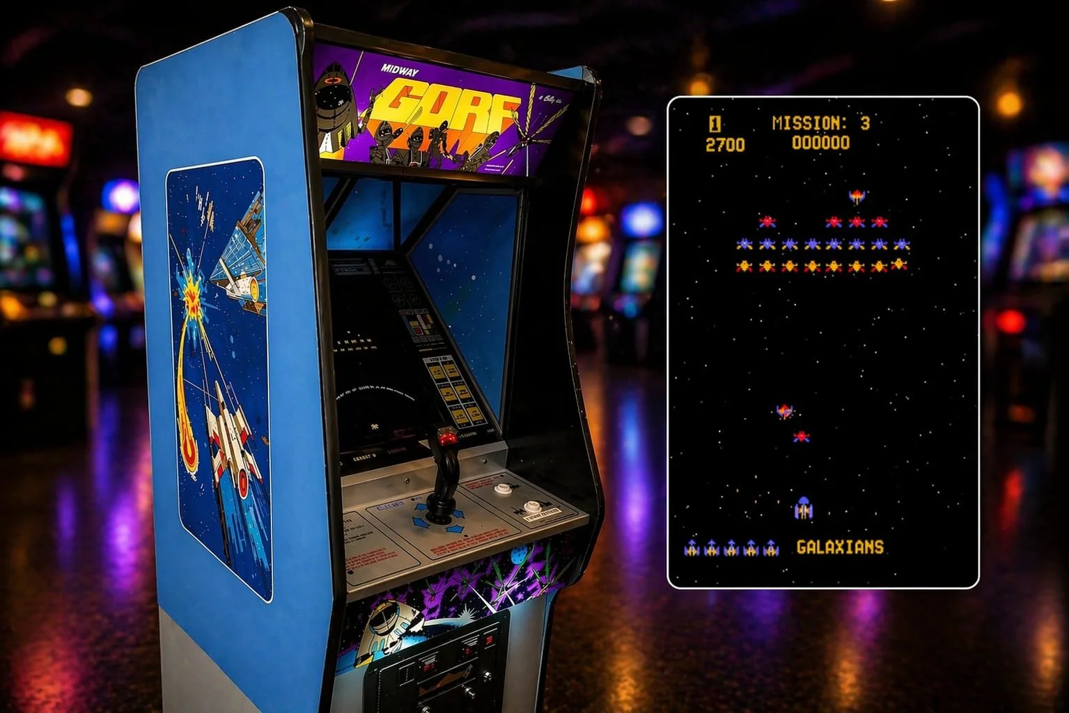 Gorf arcade machine for hire, classic retro space shooter arcade game for events and parties