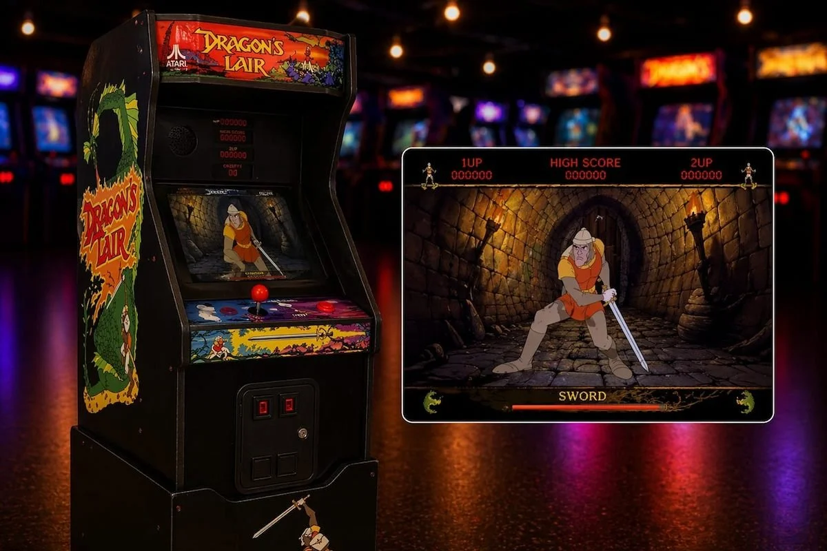 Dragon’s Lair Arcade1Up arcade machine for hire, classic laserdisc arcade game for events and parties