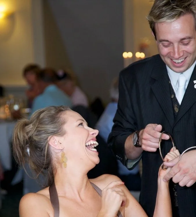 Matthew Garrett entertaining guests at a wedding in Derby