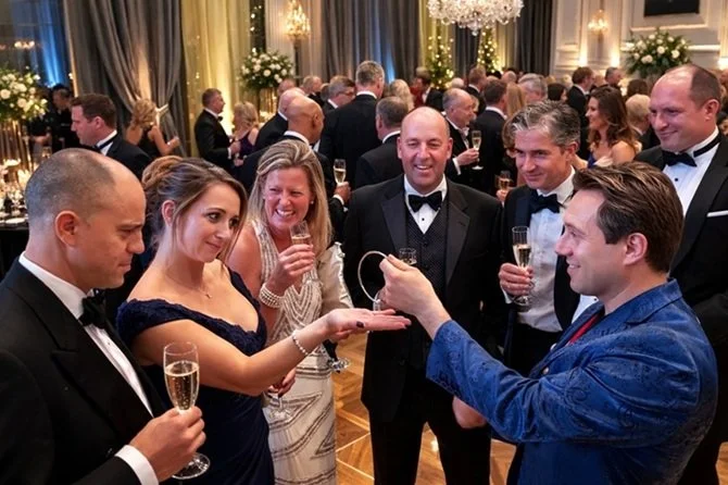Close-up magician performing at an event at Bedford Girls' School in Bedford