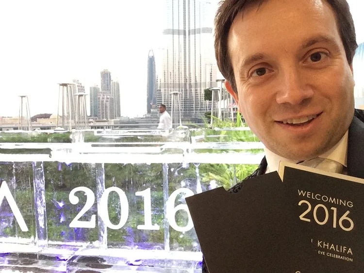 Matthew Garrett at the Burj Khalifa New Year's Eve celebration in Dubai