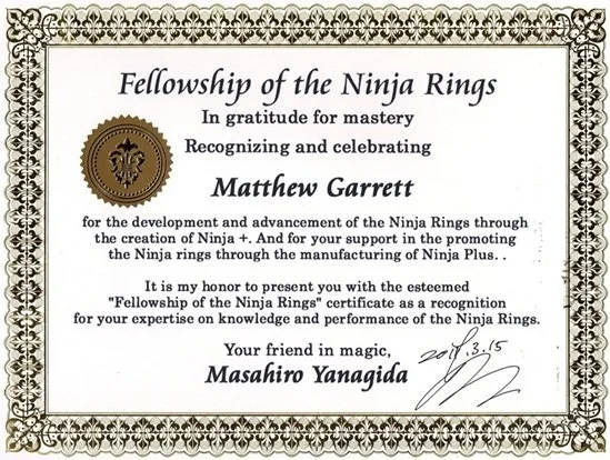 Matthew Garrett receiving the Fellowship of the Ninja Rings