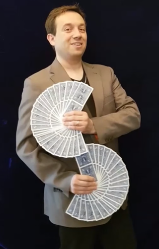Matthew Garrett demonstrating his Double Tier Fan card display