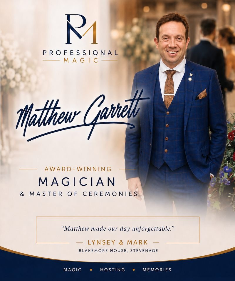 Matthew Garrett award-winning magician and wedding host brochure