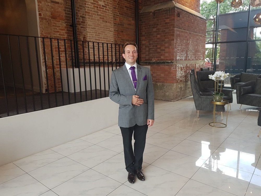 Matthew Garrett arriving to perform at Winstanley House Leicester