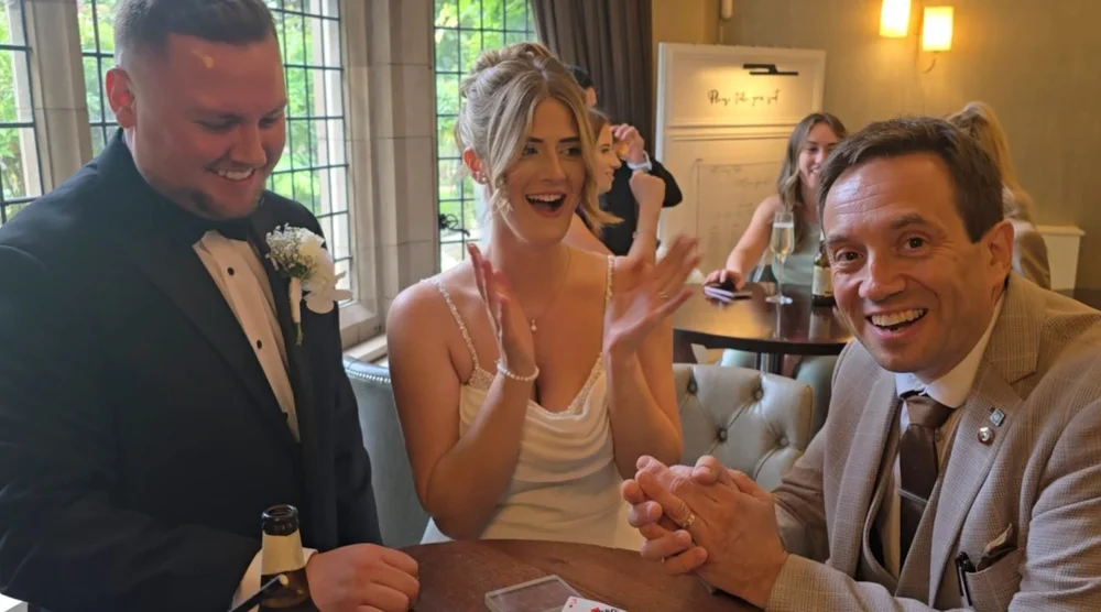 Moxhull Hall wedding magician Matthew Garrett entertaining guests