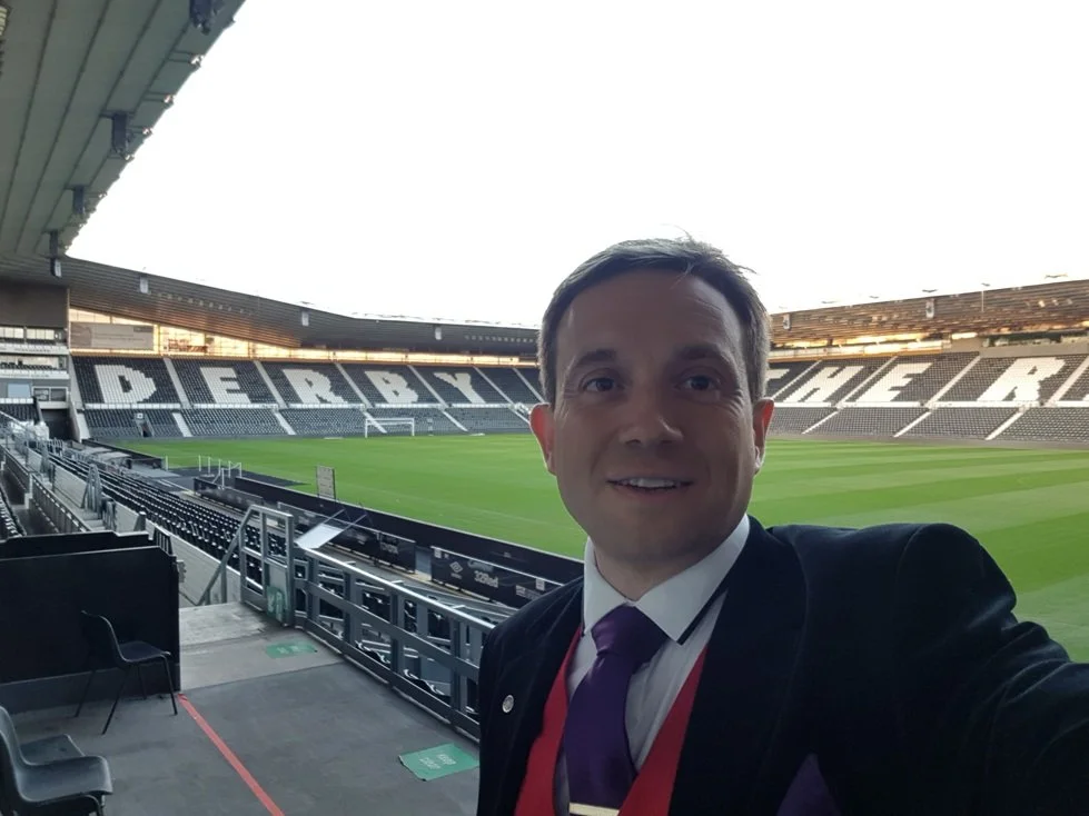 Matthew Garrett at Pride Park Stadium in Derby