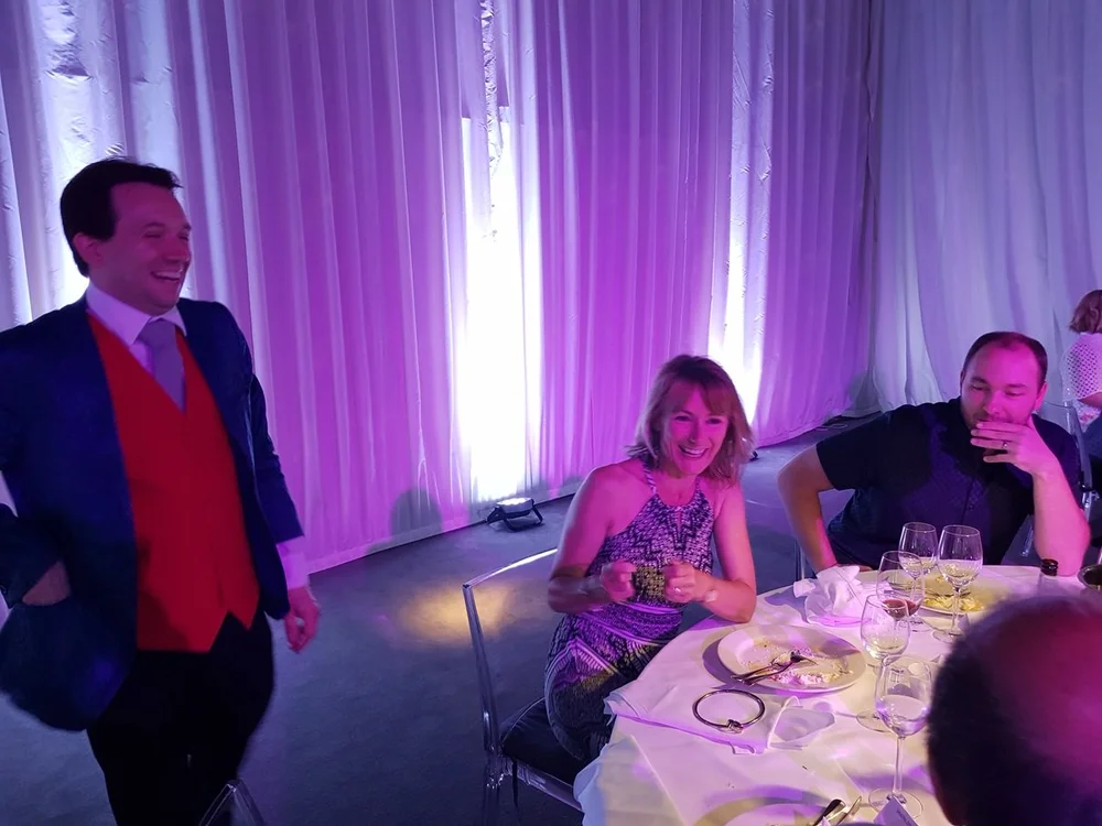 Corporate magician Matthew Garrett performing at Kesgrave Hall near Ipswich