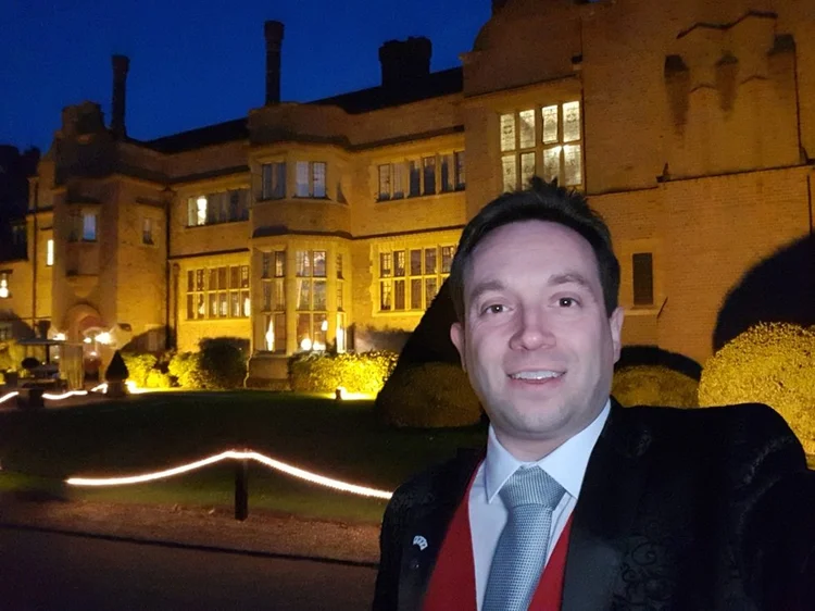 Matthew Garrett entertaining guests at Hanbury Manor Ware