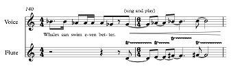 Example 13. Bars 140-141 of Zoo, mimicking whale songs. © Copyright 2017 by Nina Shekhar. Used with permission.