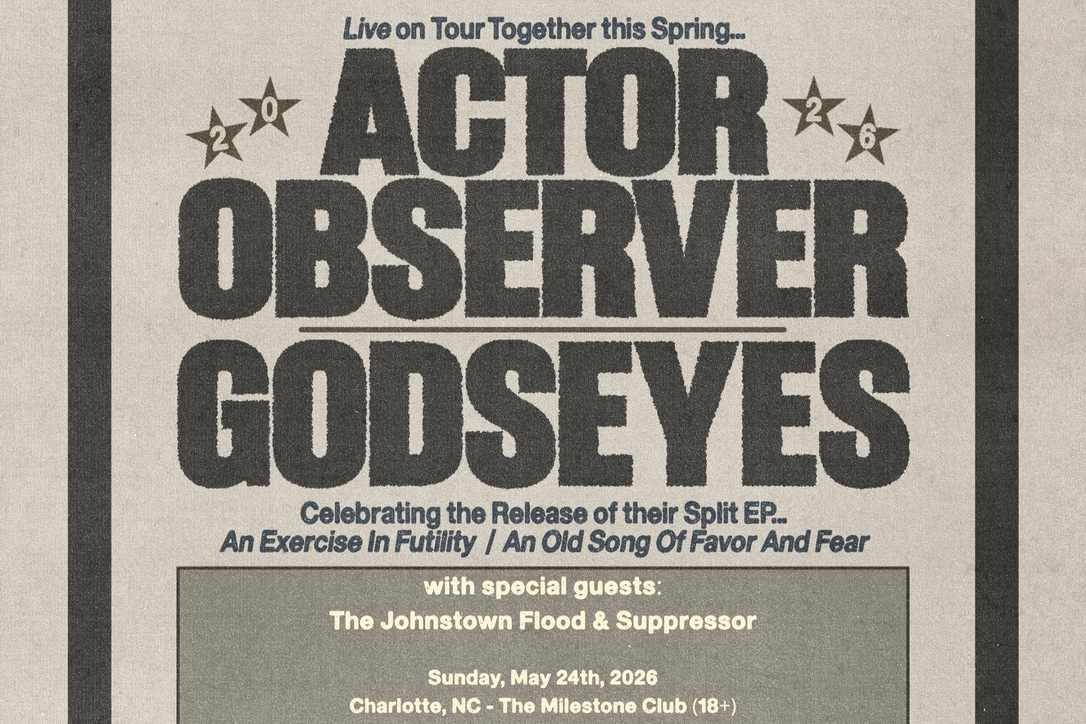 GODSEYES w/ ACTOR OBSERVER, THE JOHNSTOWN FLOOD &amp; SUPPRESSOR