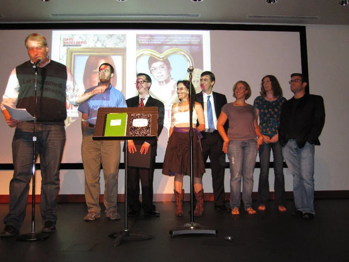 Shrake (far right) with Adam Ruben, Cathy Alter, and others in Mortified at the Phillips Collection museum in Washington, DC.