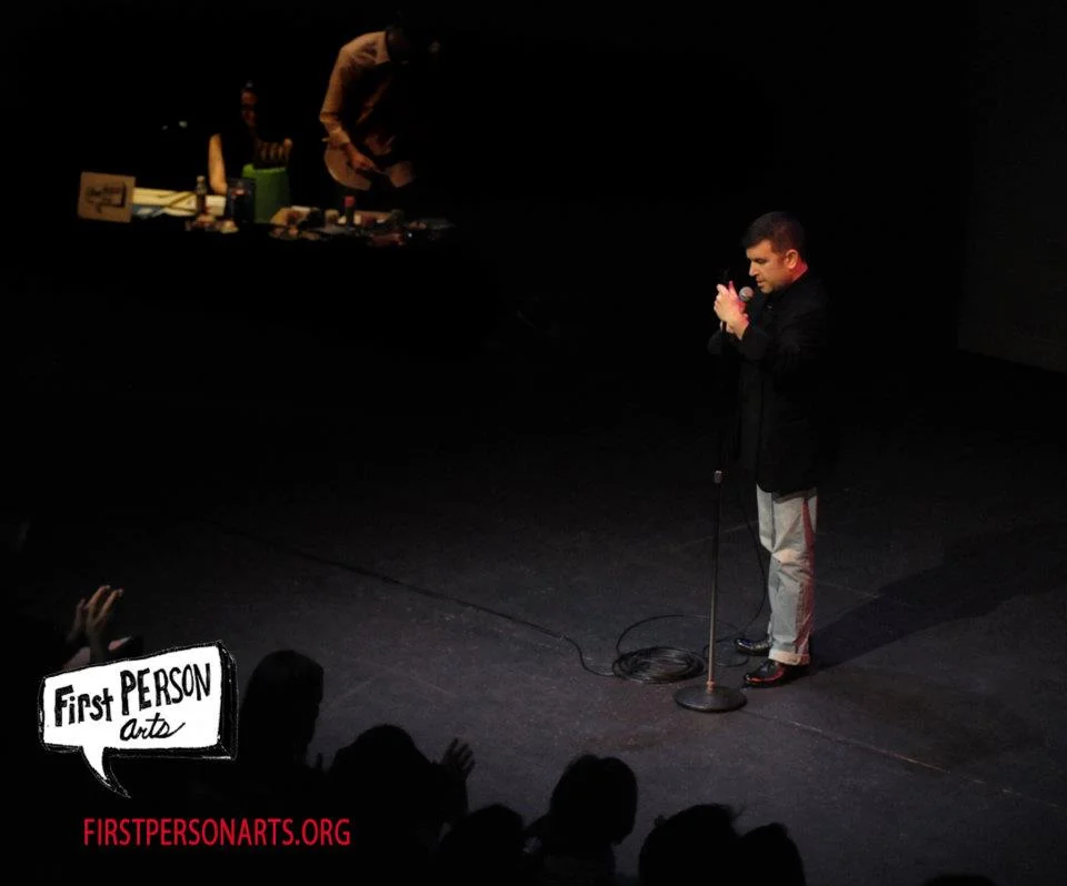 Competing in the First Person Arts storytelling GrandSlam at the Annenberg Center at the University of Pennsylvania.