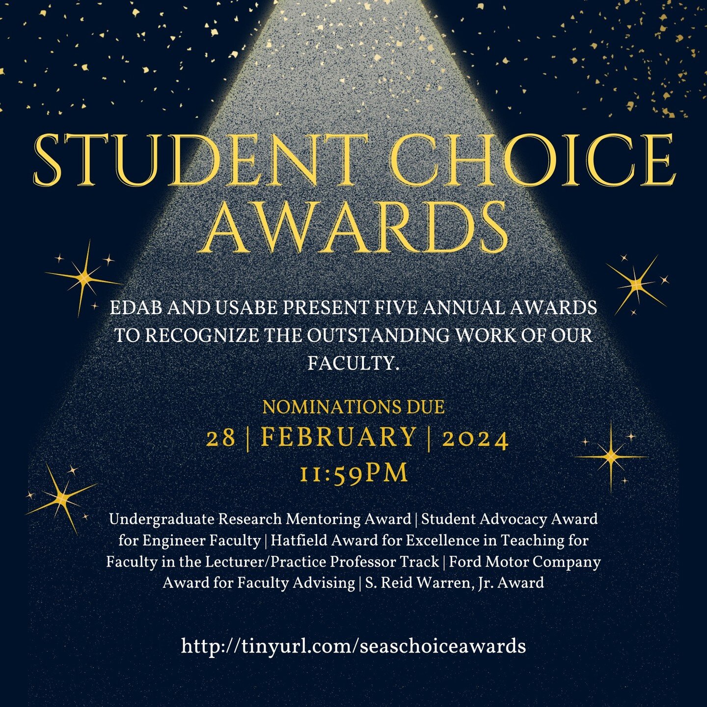 You know what time it is! It's time to nominate your favorite faculty for this year's Student Choice Awards, presented by EDAB in collaboration with USABE. Show your appreciation for Penn professors, research mentors, advisors, and more by submitting