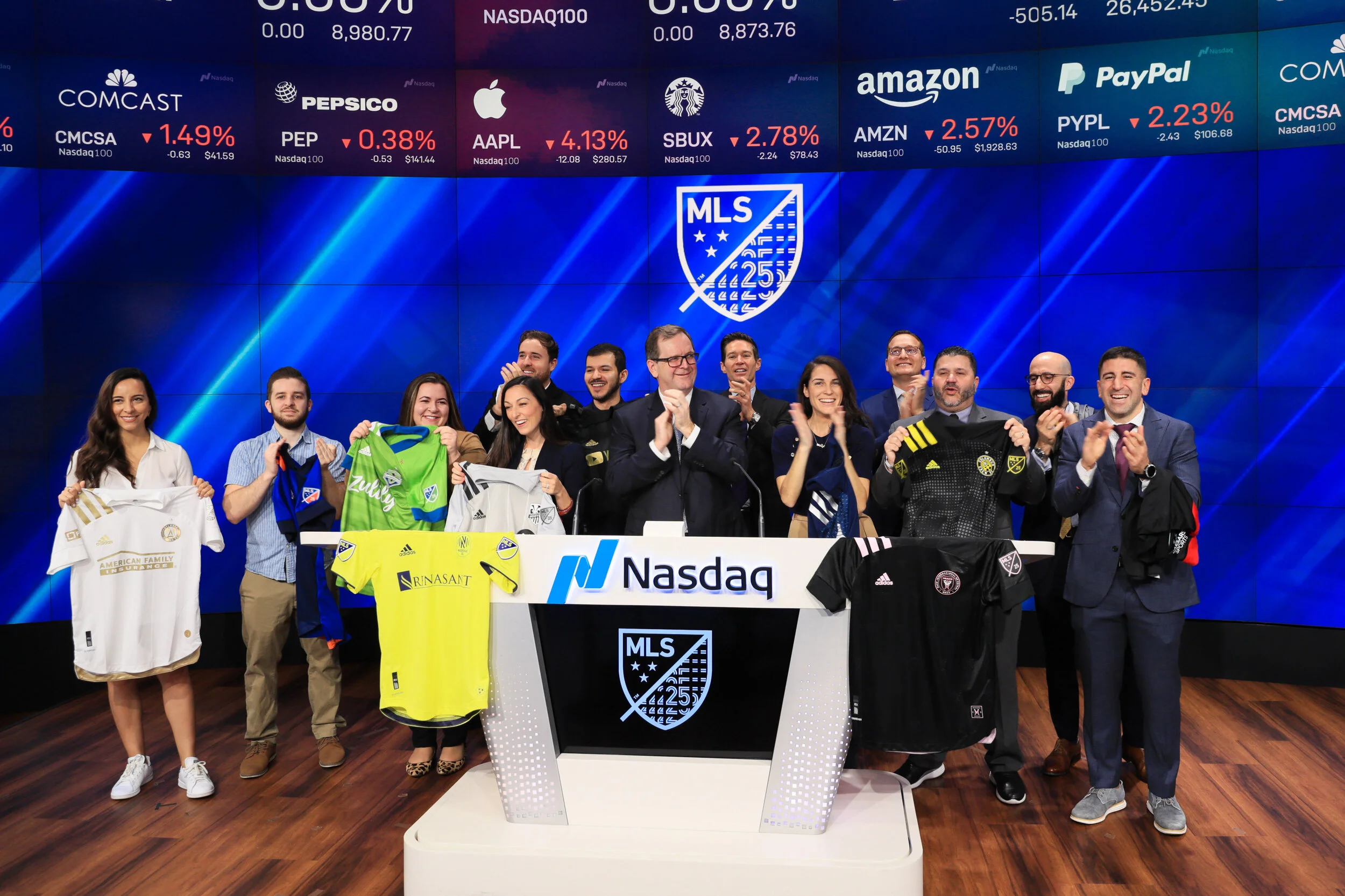 NASDAQ: Major League Soccer President and Deputy Commissioner Mark Abbott rings the Opening Bell