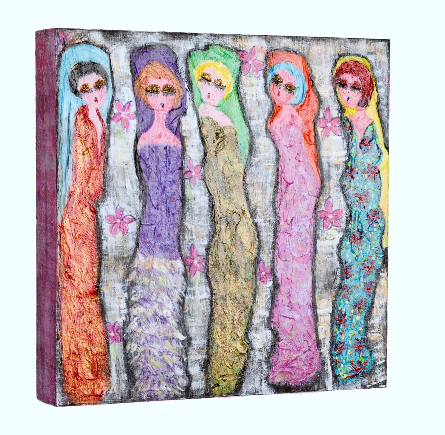 Glam Girls Glammin' and Posin", 2016 10"x10" Acrylic, Molding Paste, Glitter on Cradled Wood Panel $130 