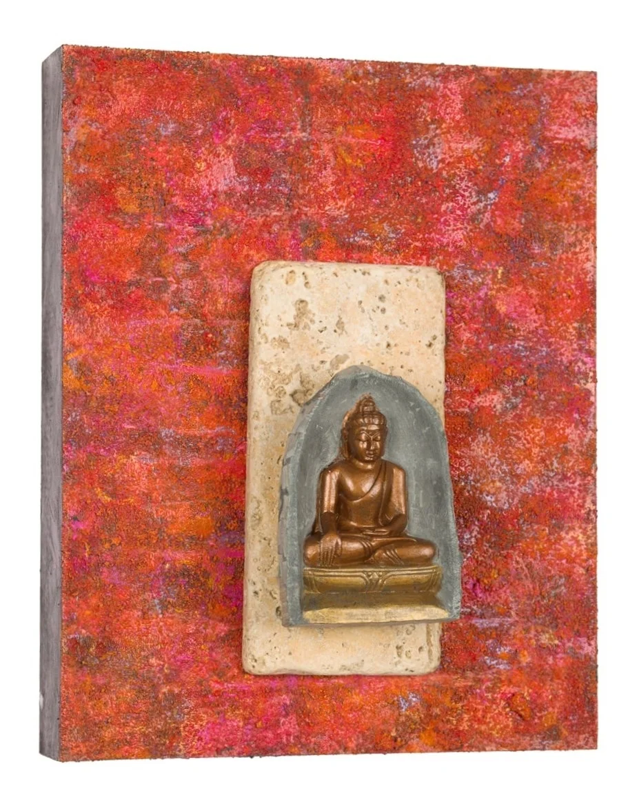 Buddha: Peacefulness is Next to Godliness, 2015 acrylic, mixed media on cradled wood panel 8" x 10" ©Marilyn Grad SOLD