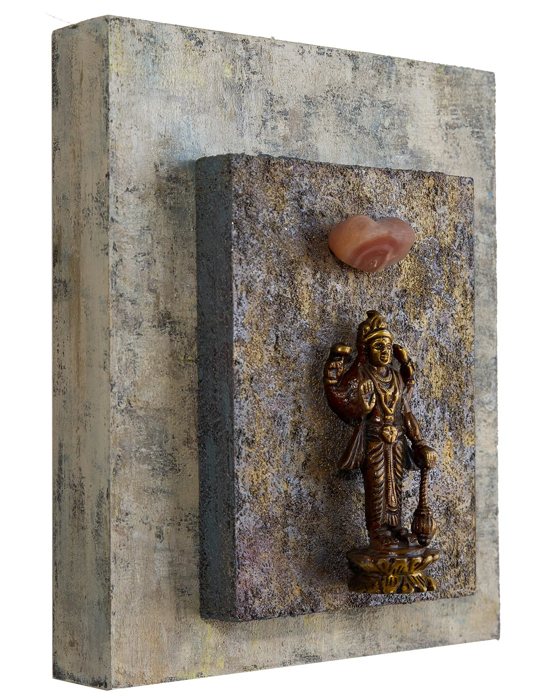 “Good Fortune, Positive Choices, Lakshmi with Carnelian, 2018 Mixed Media on cradled wood panels, 8”x10”x1.5” © Marilyn Grad 2018