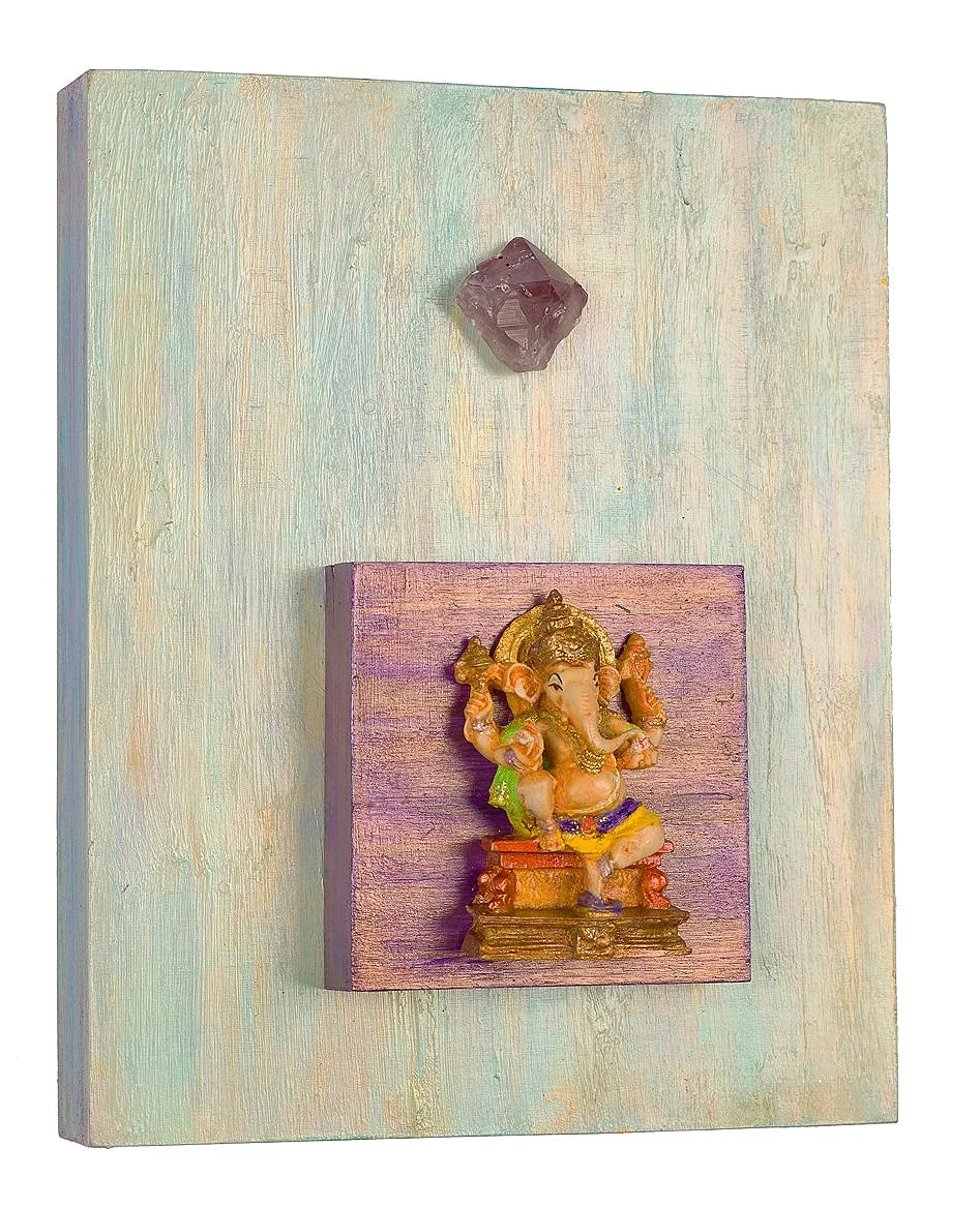 Success and Contentment, 2015 Ganesh with Amethyst acrylic, mixed media on cradled wood panels, 8"x10" Amethyst is a meditative and calming stone that promotes calm, balance and peace. © Marilyn Grad