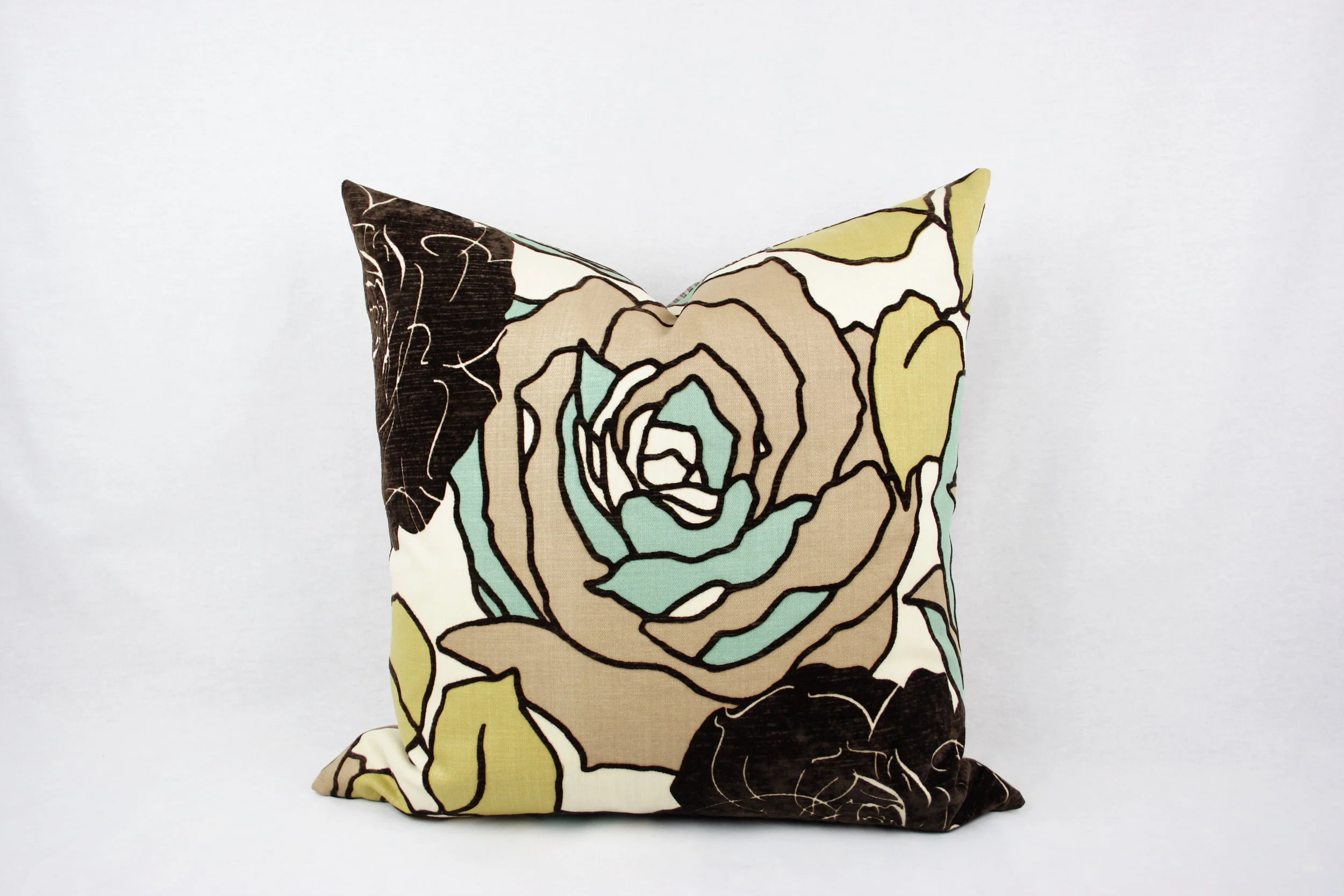20 x 20 Brown, Tan, Green, and Gold Floral Handmade Decorative Pillow Cover