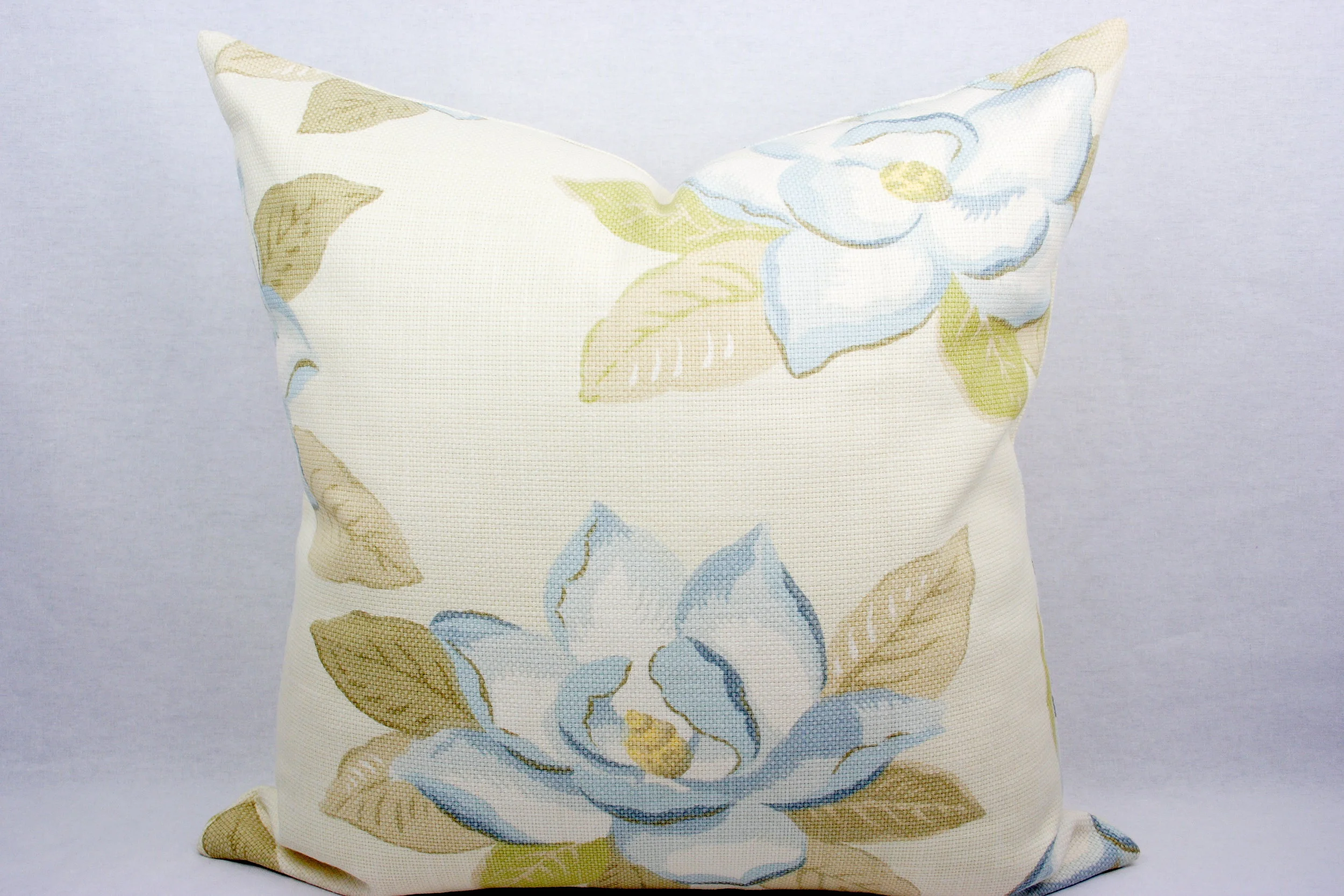 20 x 20 Inch Blue, Green, and Tan Floral Handmade Pillow Cover