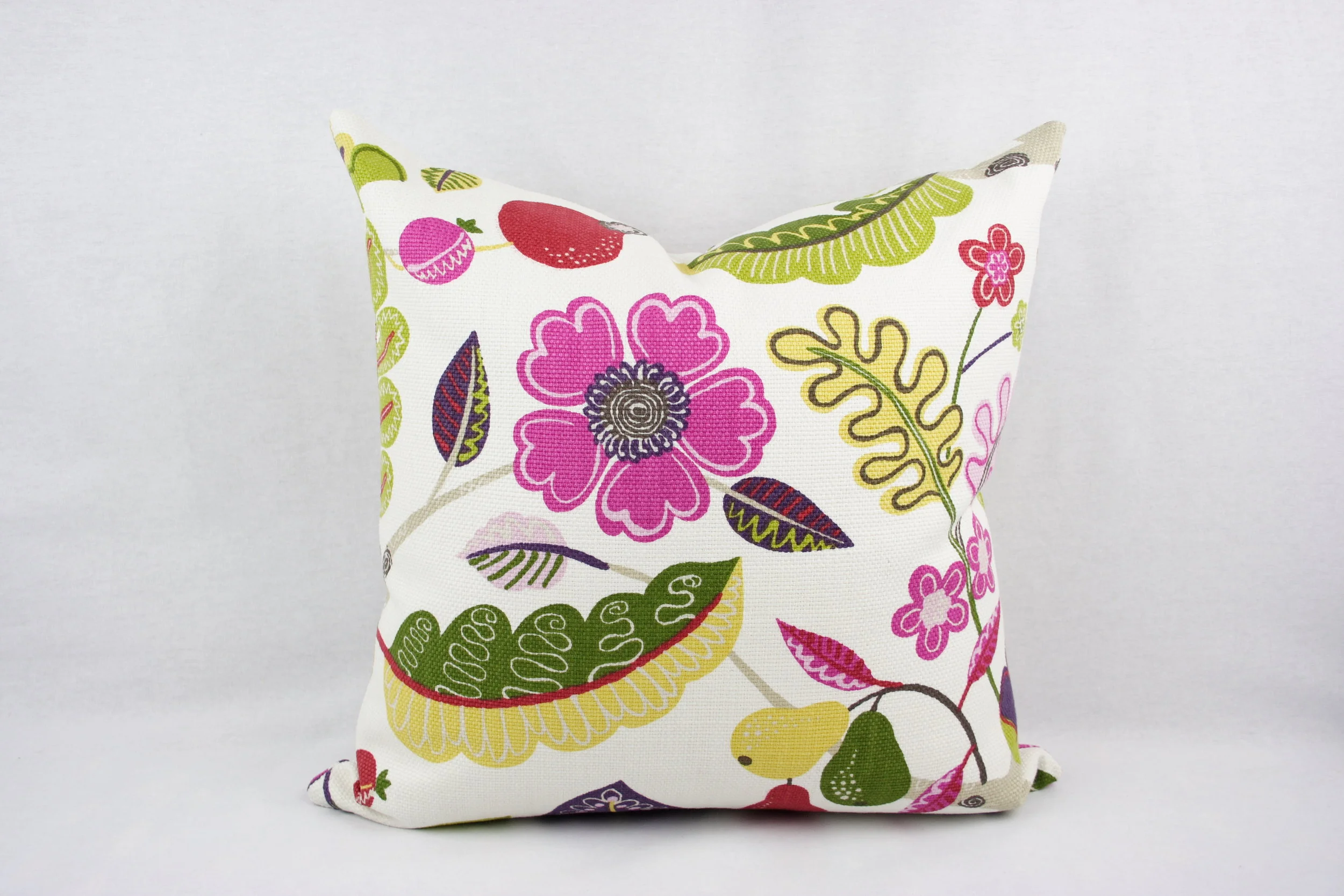 Pink, Green, Red, and Purple Floral Cotton Pillow Cover
