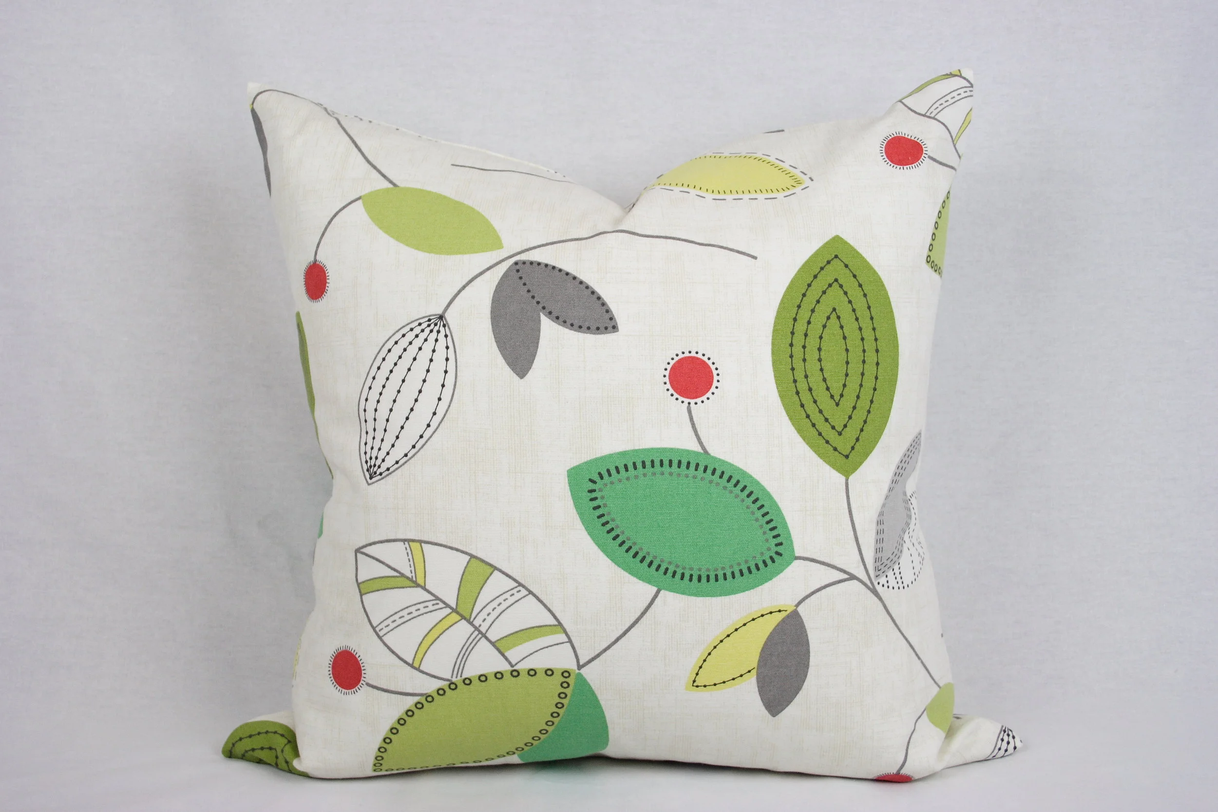 Green, Red, Yellow, Gray, and White Modern Floral Cotton Pillow Cover