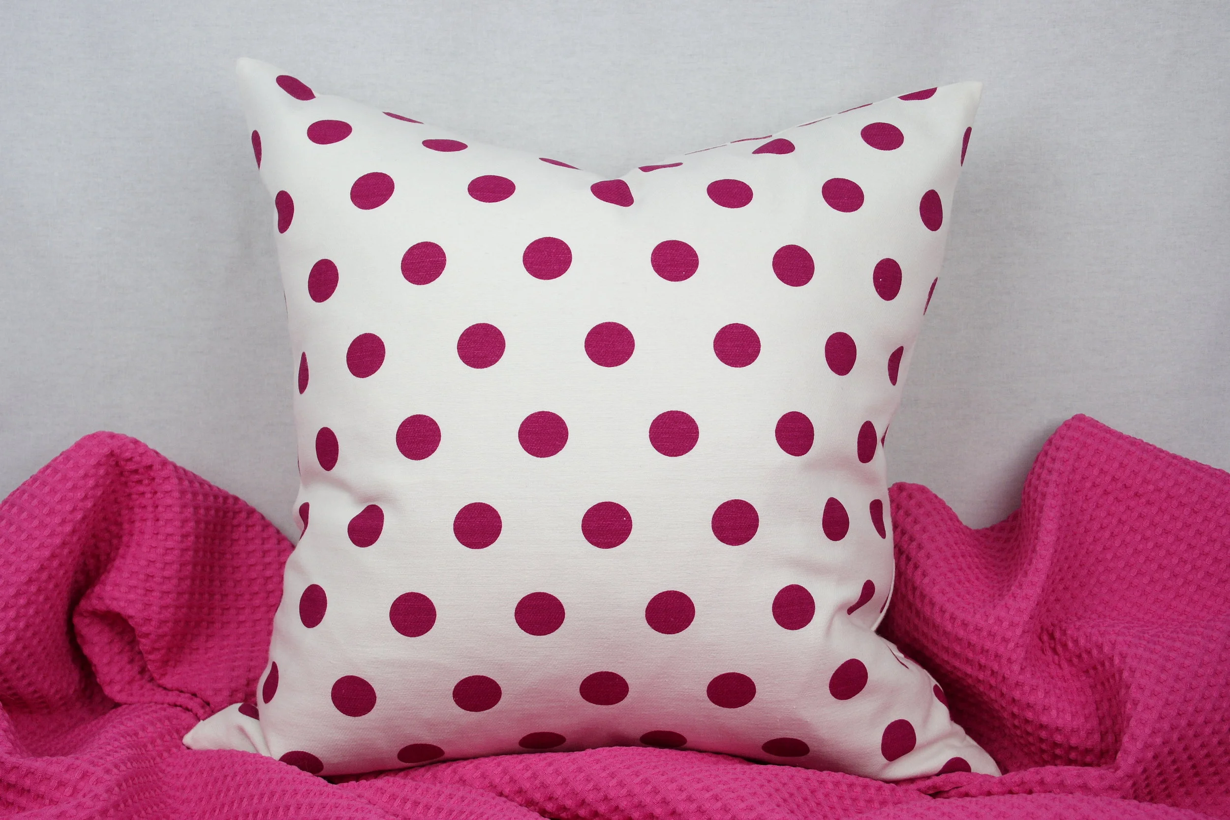 Pink and White Cotton Polka Dot Pillow Cover