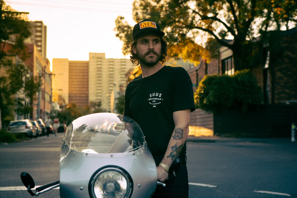 Suus motorcycle custom motowear lookbook campaign model melbourne