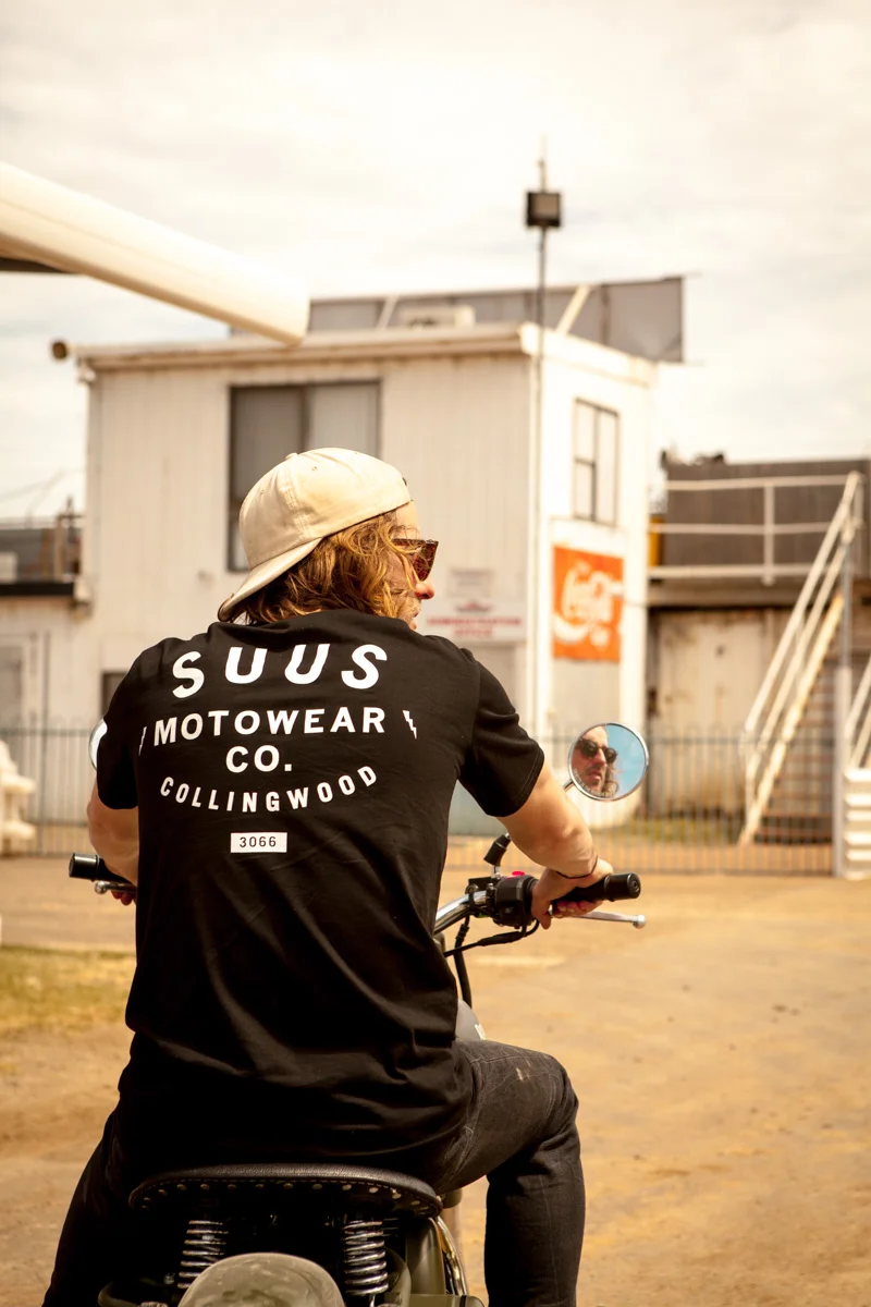 Suus motorcycle custom motowear lookbook campaign model melbourne