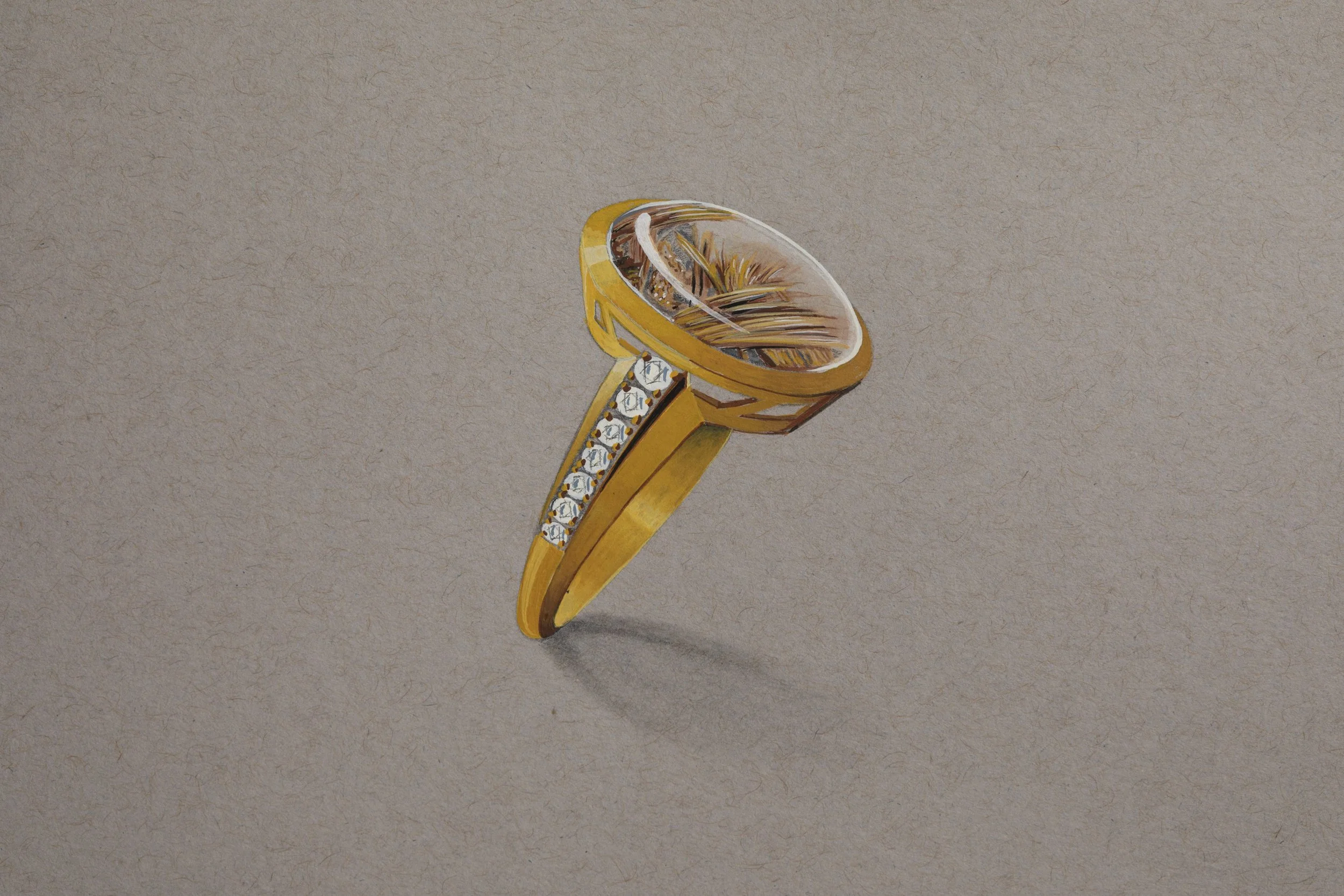 Gouache, Rutile quartz ring 