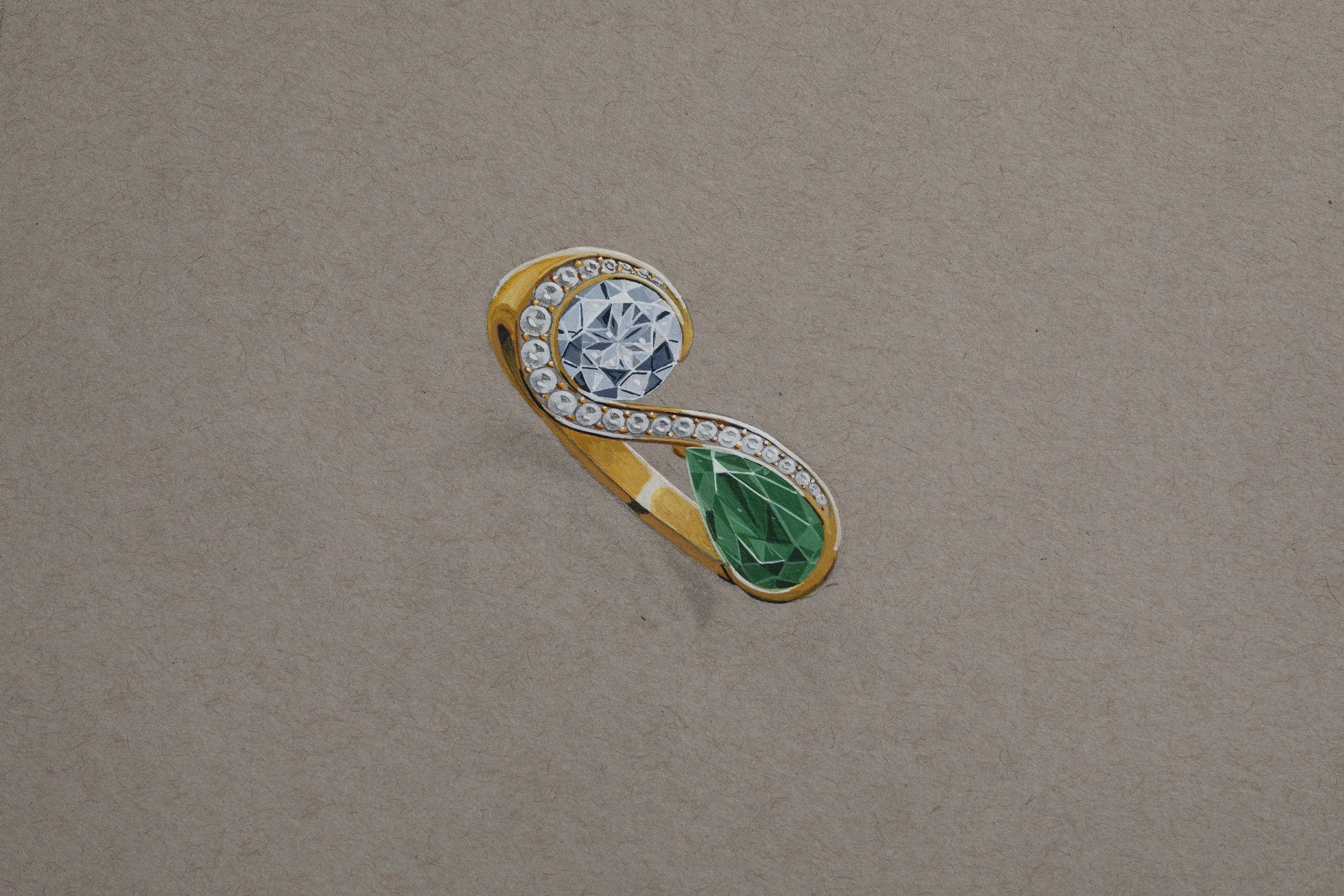 Gouache, Emerald and Diamond Ring 