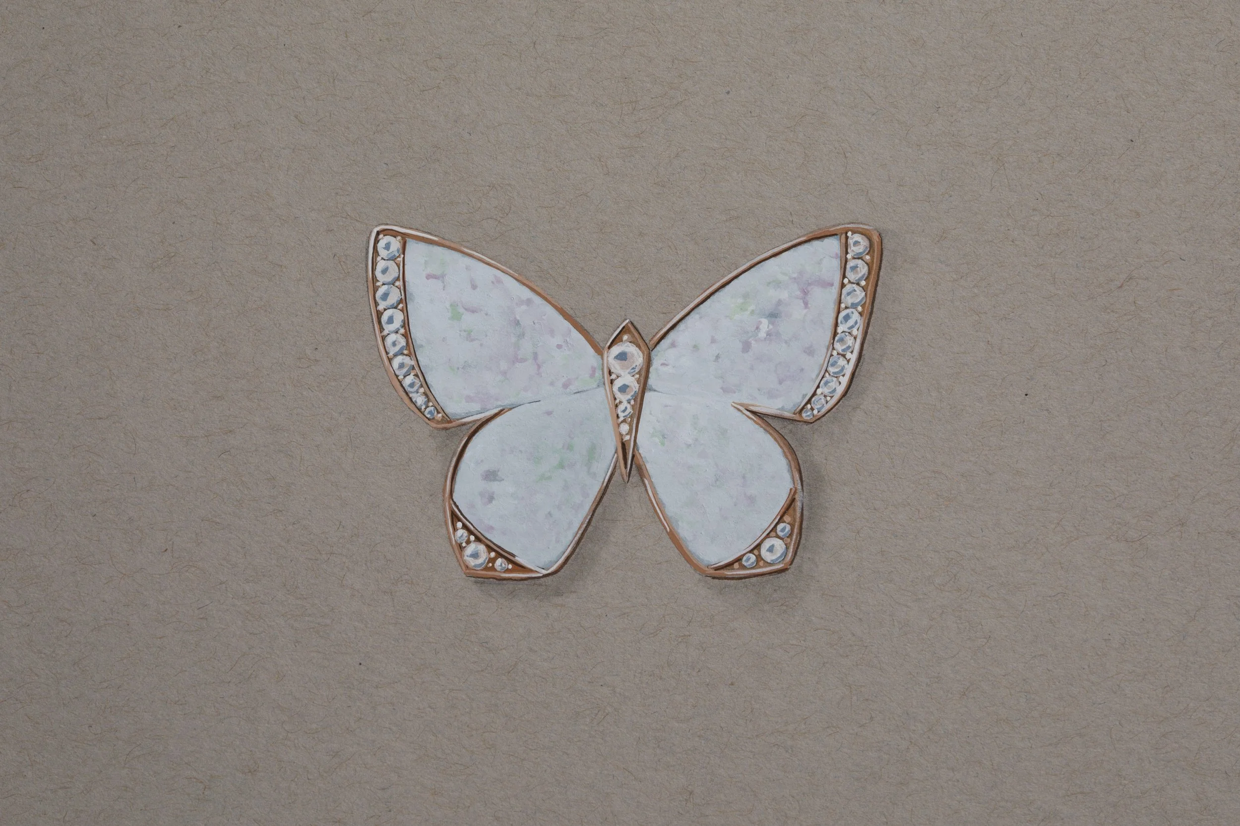 Gouache, Mother of Pearl, Rose gold and Diamond Brooch 