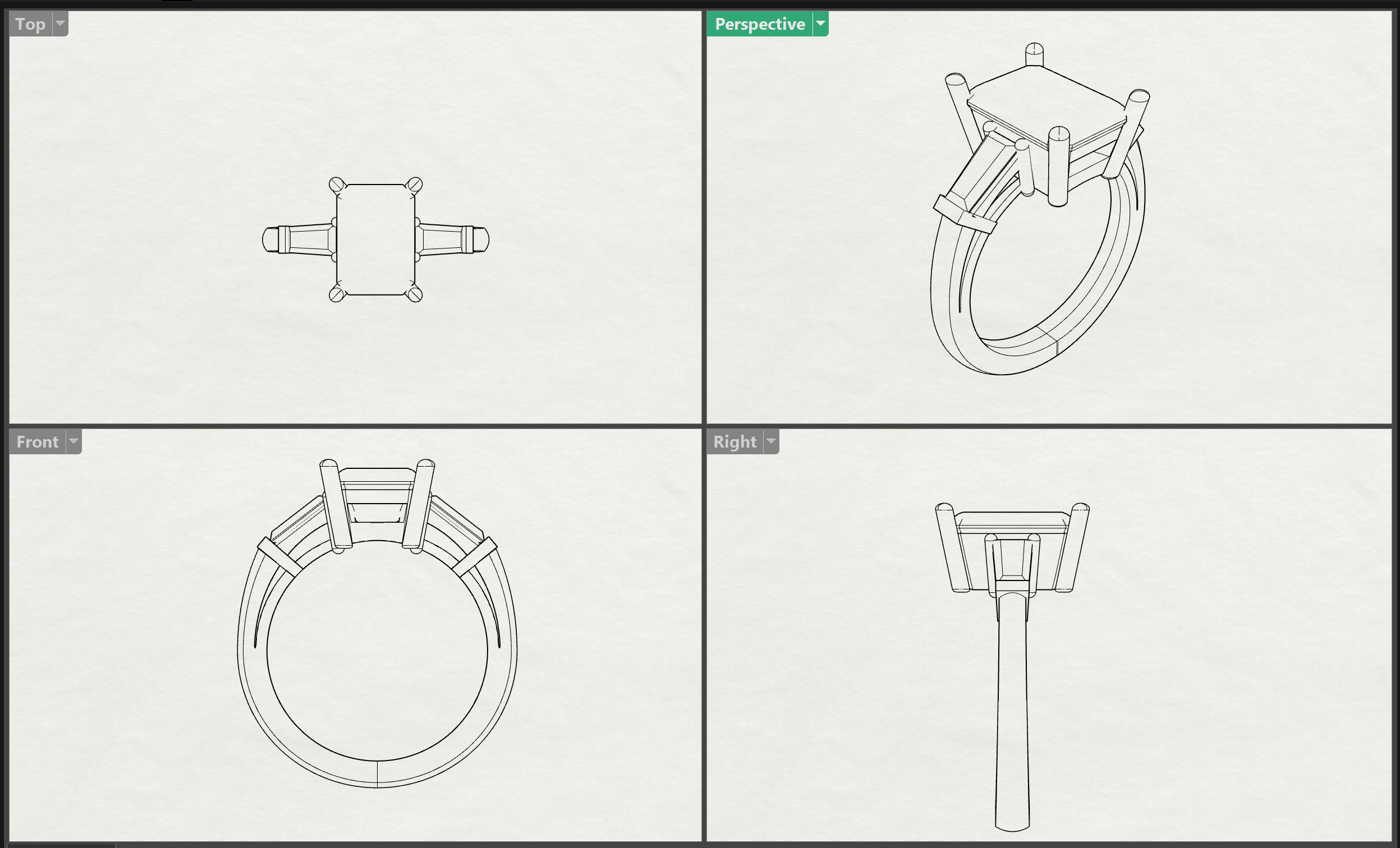3d rendering of 3 stone ring 