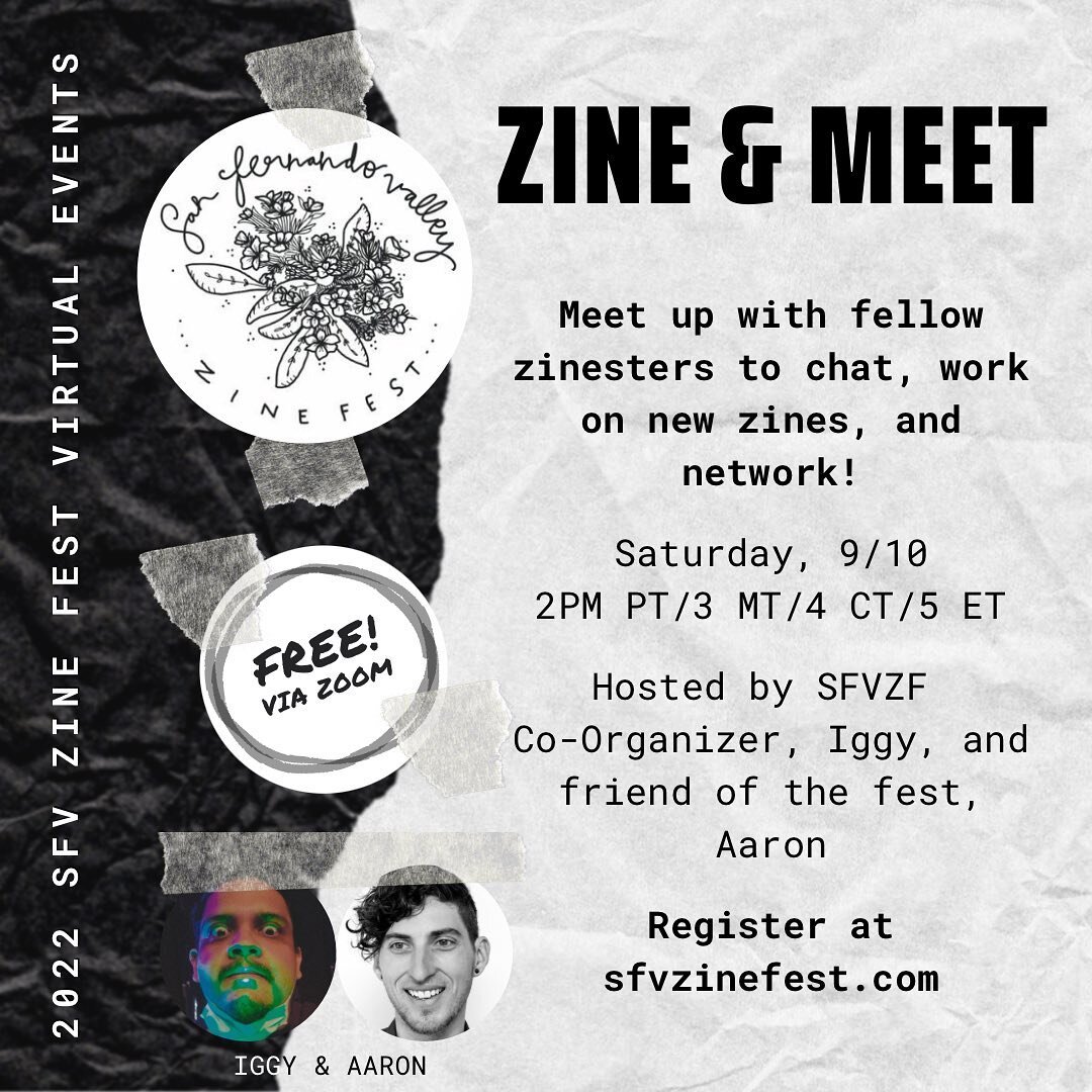This Saturday! Let&rsquo;s make friends while making zines! Hosted by SFVZF co-organizer, Iggy (@skullyshrooms), and friend of the fest, Aaron (@devilsclawdistro). Find more info and registration at the link in our bio. 

ID: A floral logo that says 