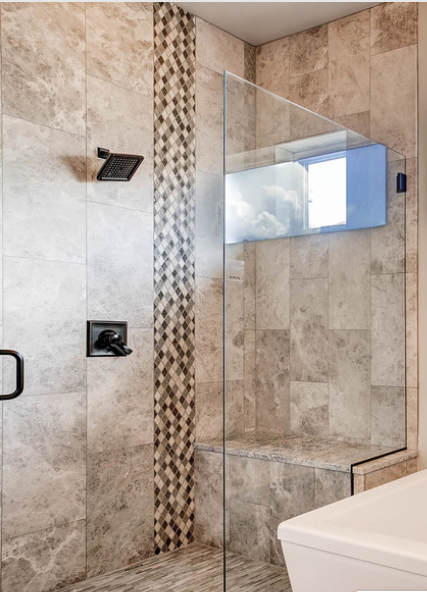 Poured pan euro glass tile shower with deco strip and bench .png