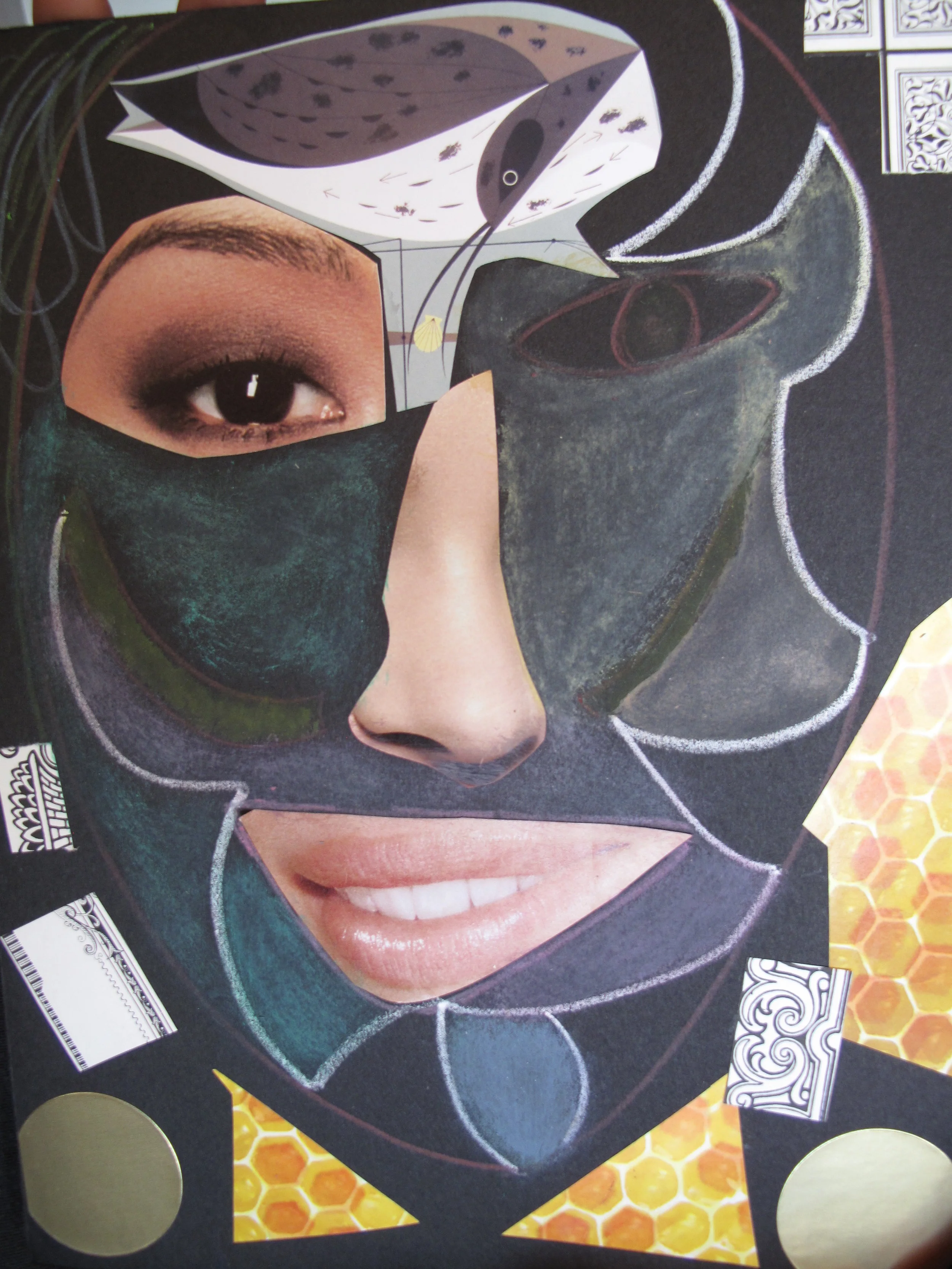 For those who finished early, we made collages with left over materials.  Beverly's shapes are beautiful.