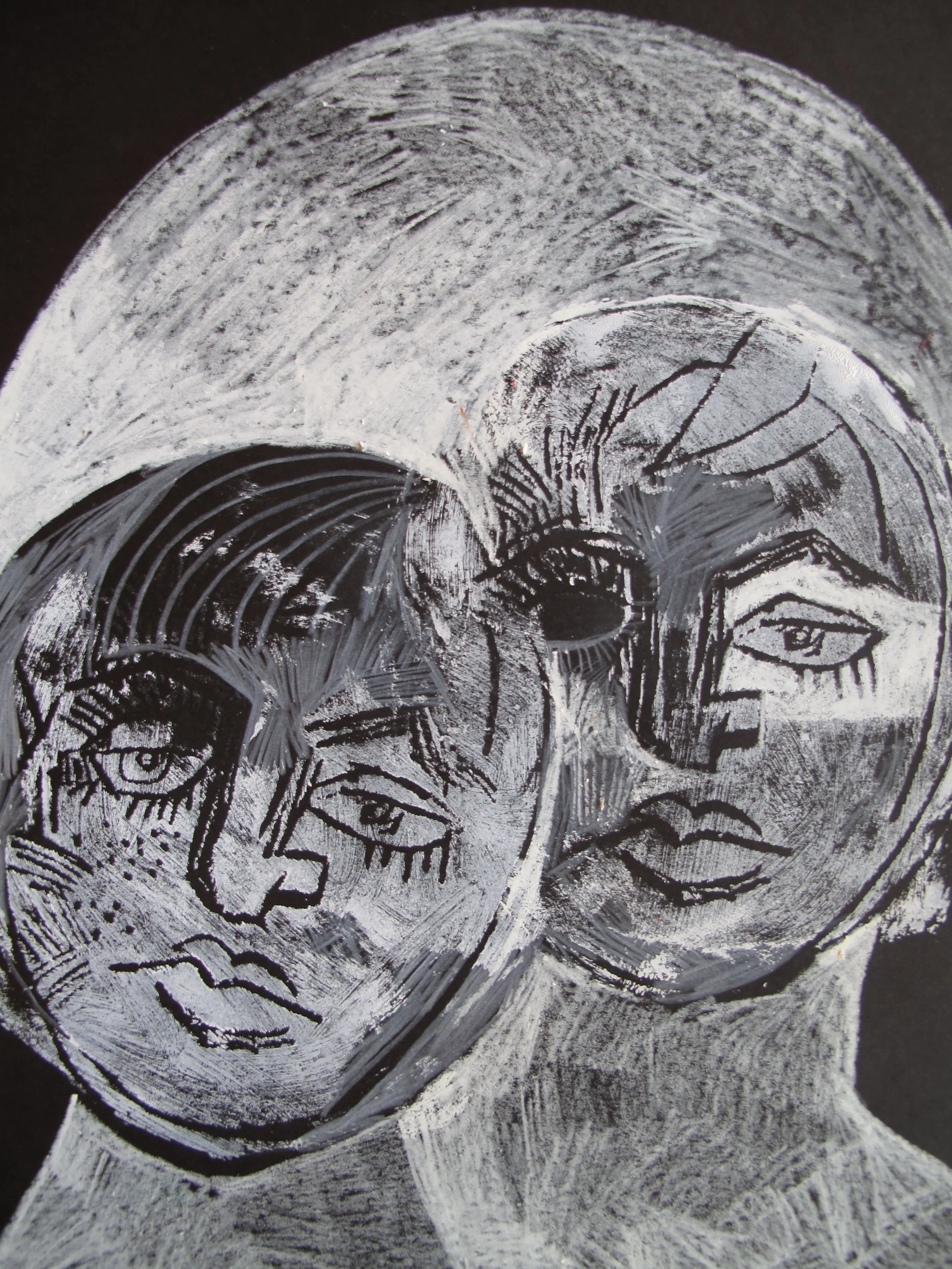 Here is my sample portrait with double printing and white crayon.