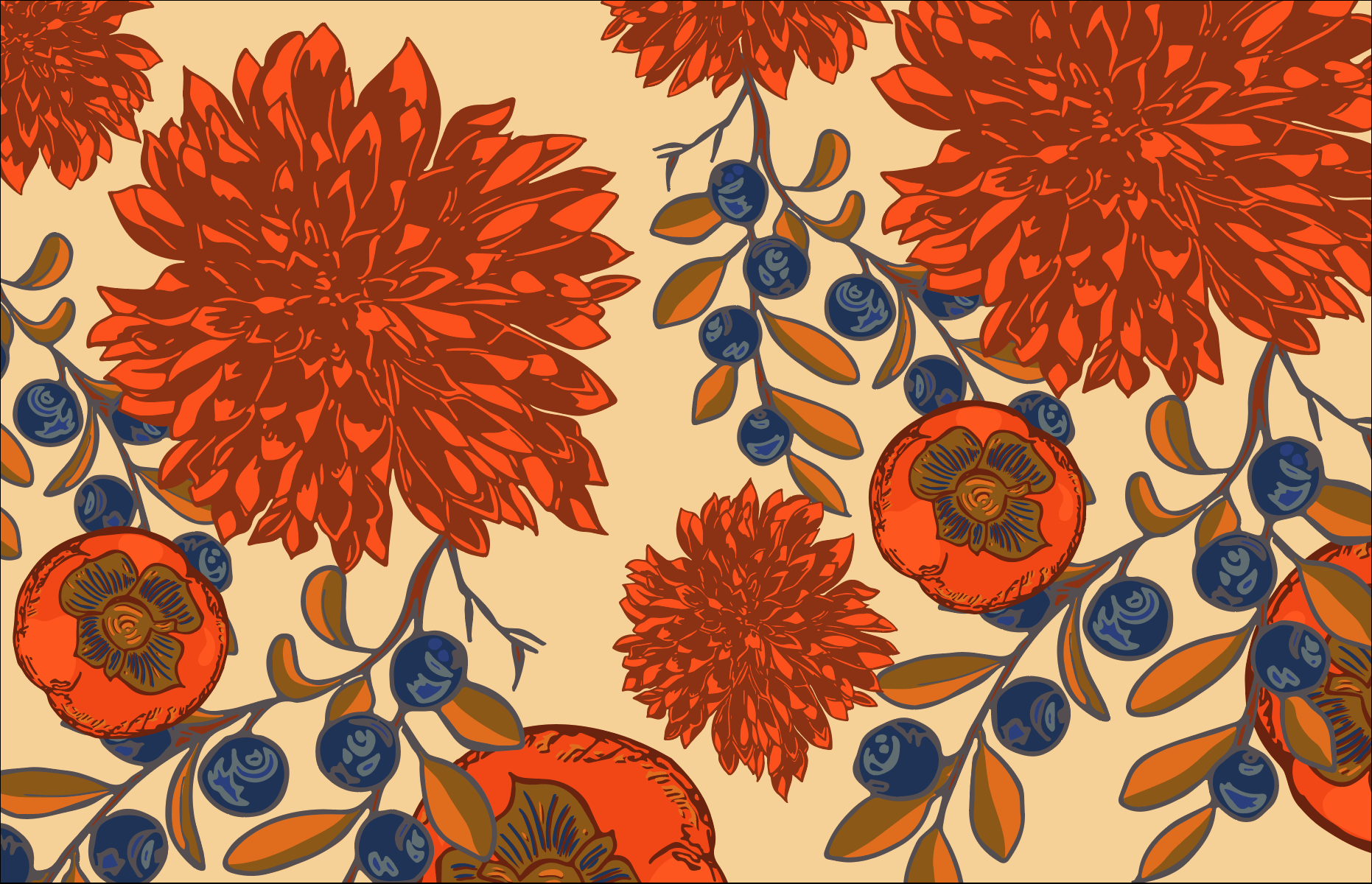 Illustration and pattern, closeup – Pen + ink, colored digitally